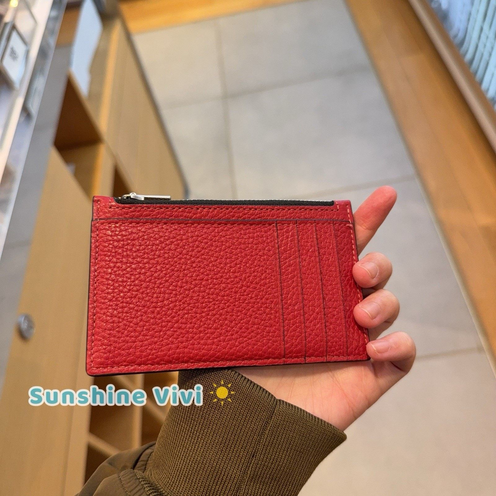 Coach NWT Coach Zip Card Case C4280 Silver True Red Pebble Leather Size ONE SIZE - 2 Thumbnail