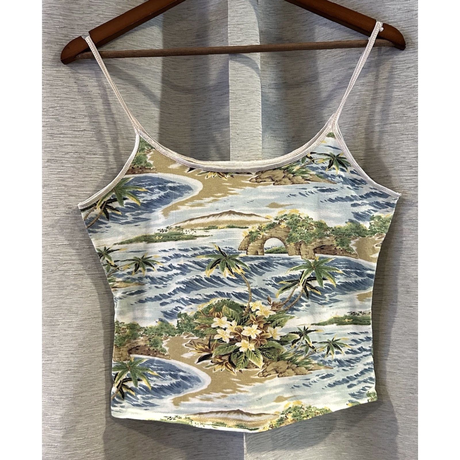 Vintage VINTAGE Palm Tree Hawaiian Beach Camisole Shirt Medium Cotton Womens Size ONE SIZE - 2 Thumbnail