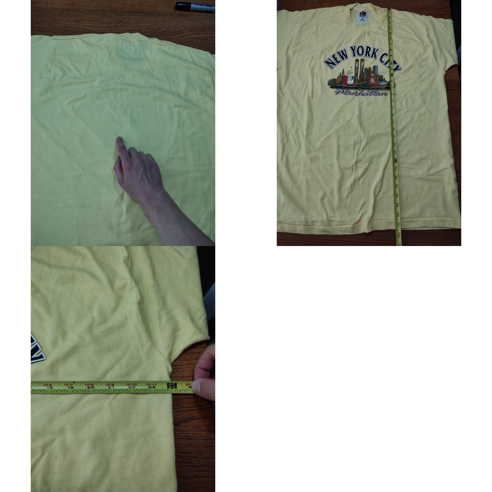 Fruit Of The Loom VINTAGE Fruit of the Loom T-Shirt Manhat tan Destination NY NYC 90s 80s Yellow Cotton Crew Neck Short Sleeve XL Men Regular Single Stitch Size US XL / EU 56 / 4 - 8 Thumbnail