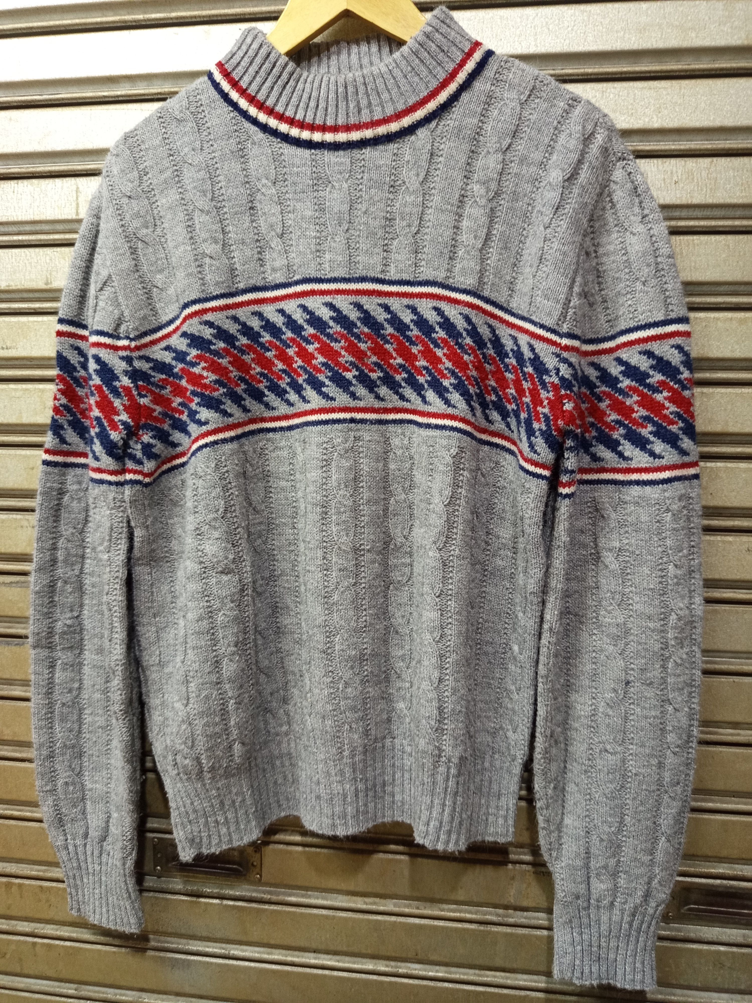 Jantzen 1980s Jantzen Cable Knit Sweater Grey Pattern Mock Neck Size US M / EU 48-50 / 2 - 2 Thumbnail
