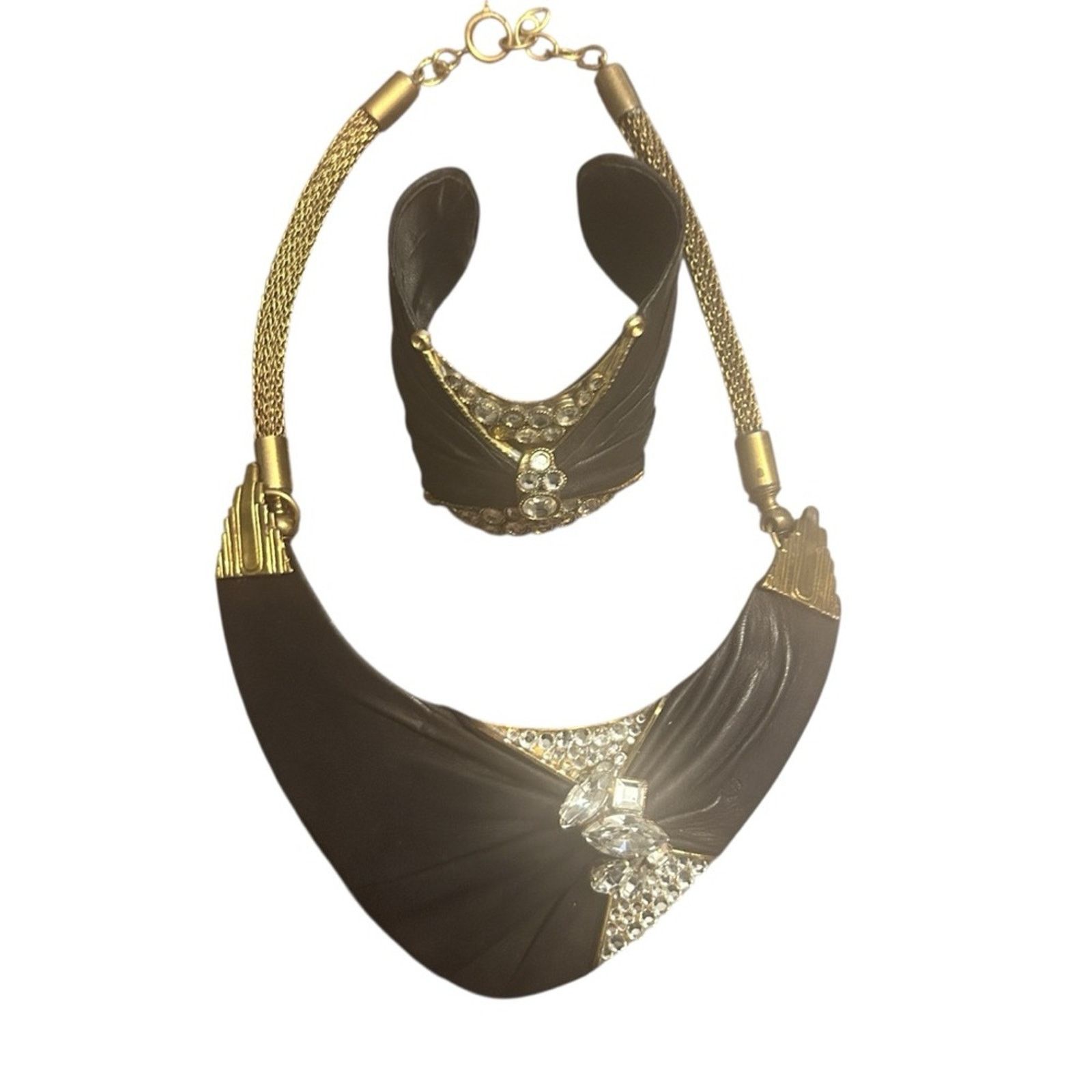 Vintage 70s Vintage Luigi Briglia Leather Gem Bohem Necklace Set Size ONE SIZE - 5 Thumbnail