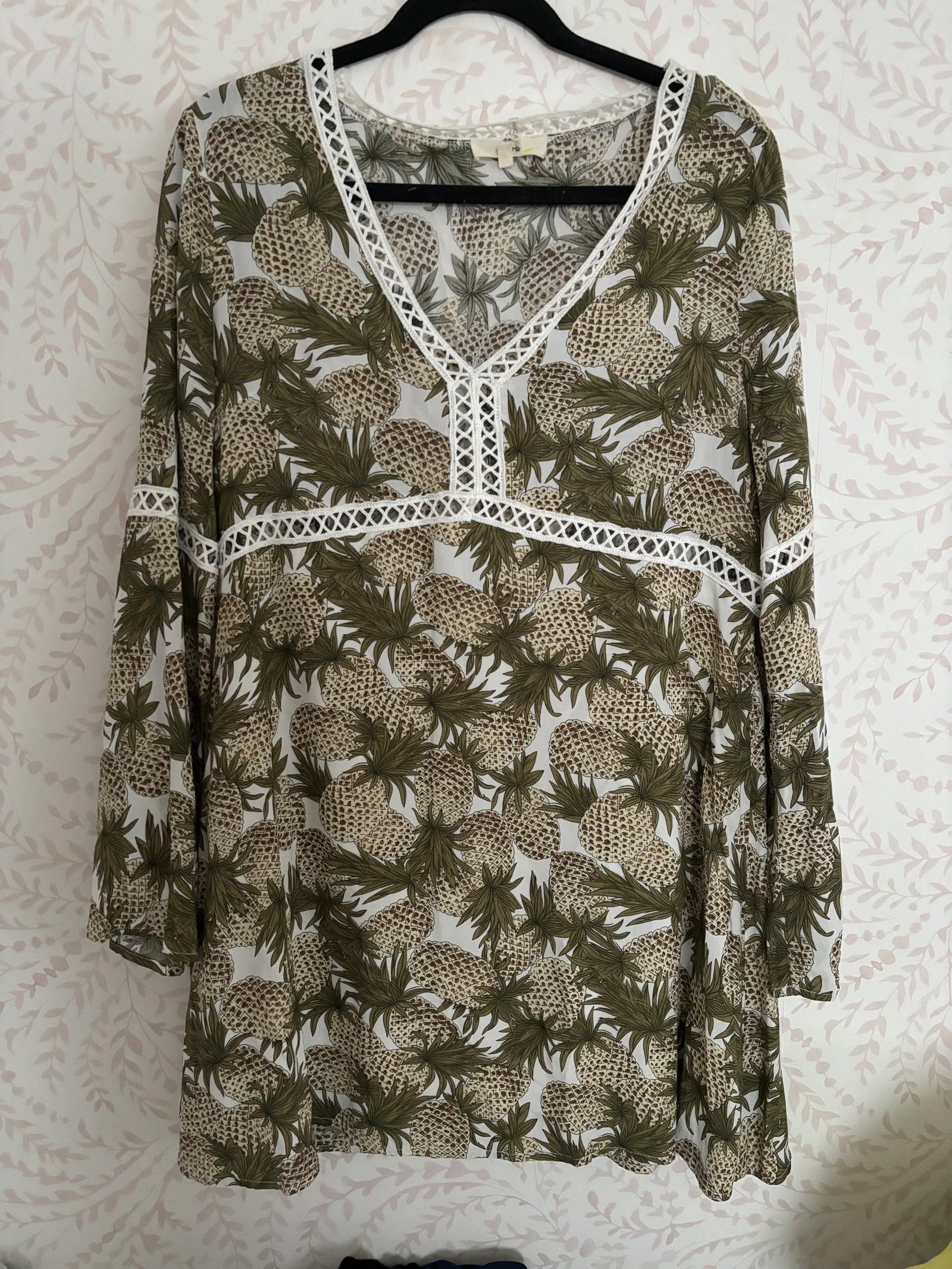 Designer EUC Entro Pineapple Boho Print Shift Dress/Tunic sz L Size L / US 10 / IT 46 - 1 Thumbnail