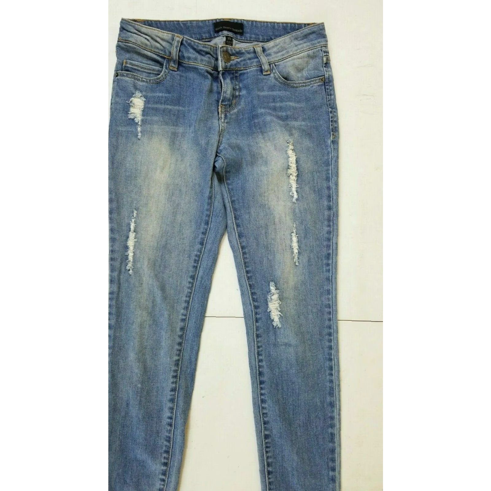 Vintage BLACK HEARTS BRIGADE Womens Jeans Size 25 Distressed Blue 29" Inseam 7.5" Rise Very Good Condition Size 42" / US 20 - 7 Thumbnail