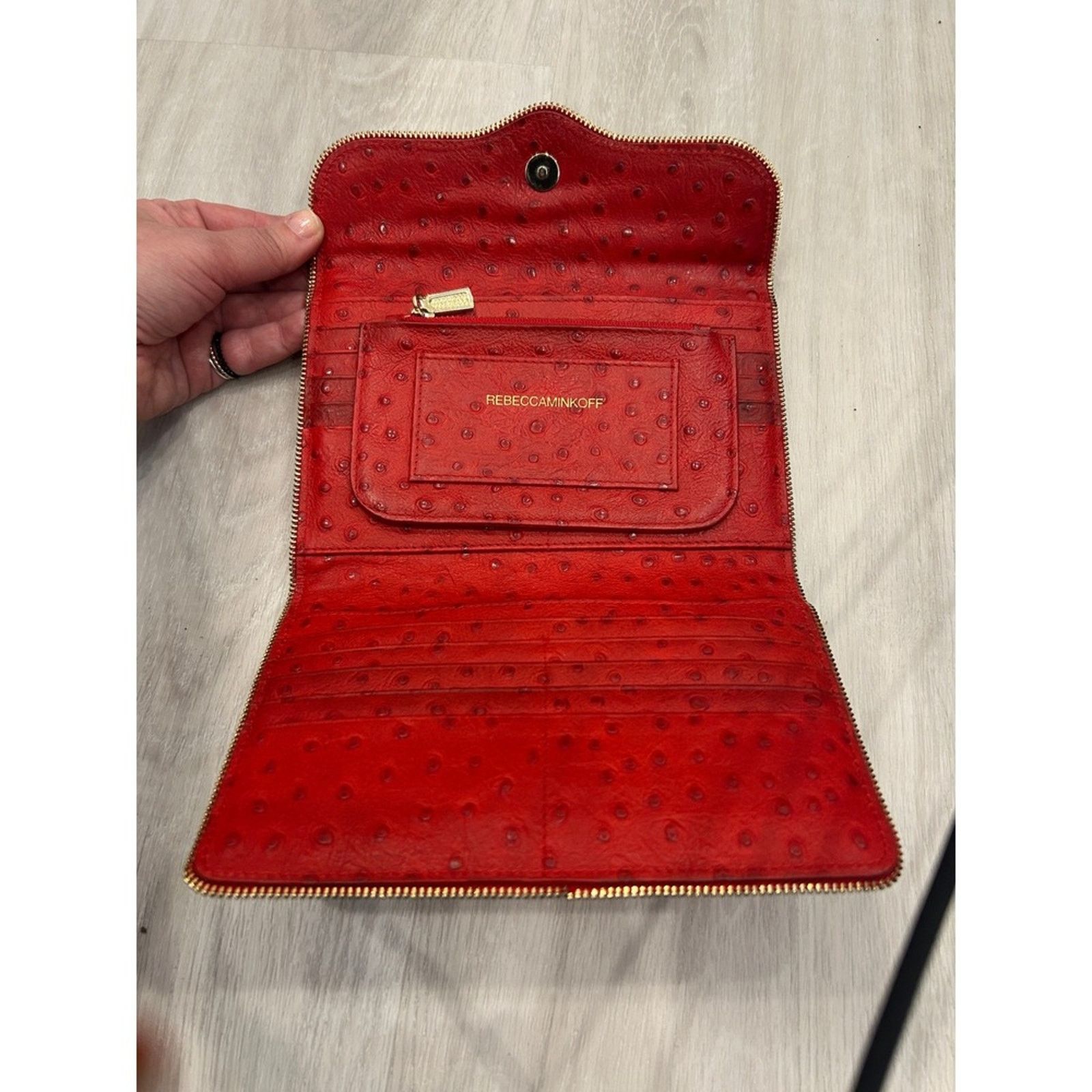 Rebecca Minkoff Rebecca Minkoff Red Ostrich Embossed Leather Zip Size ONE SIZE - 3 Thumbnail