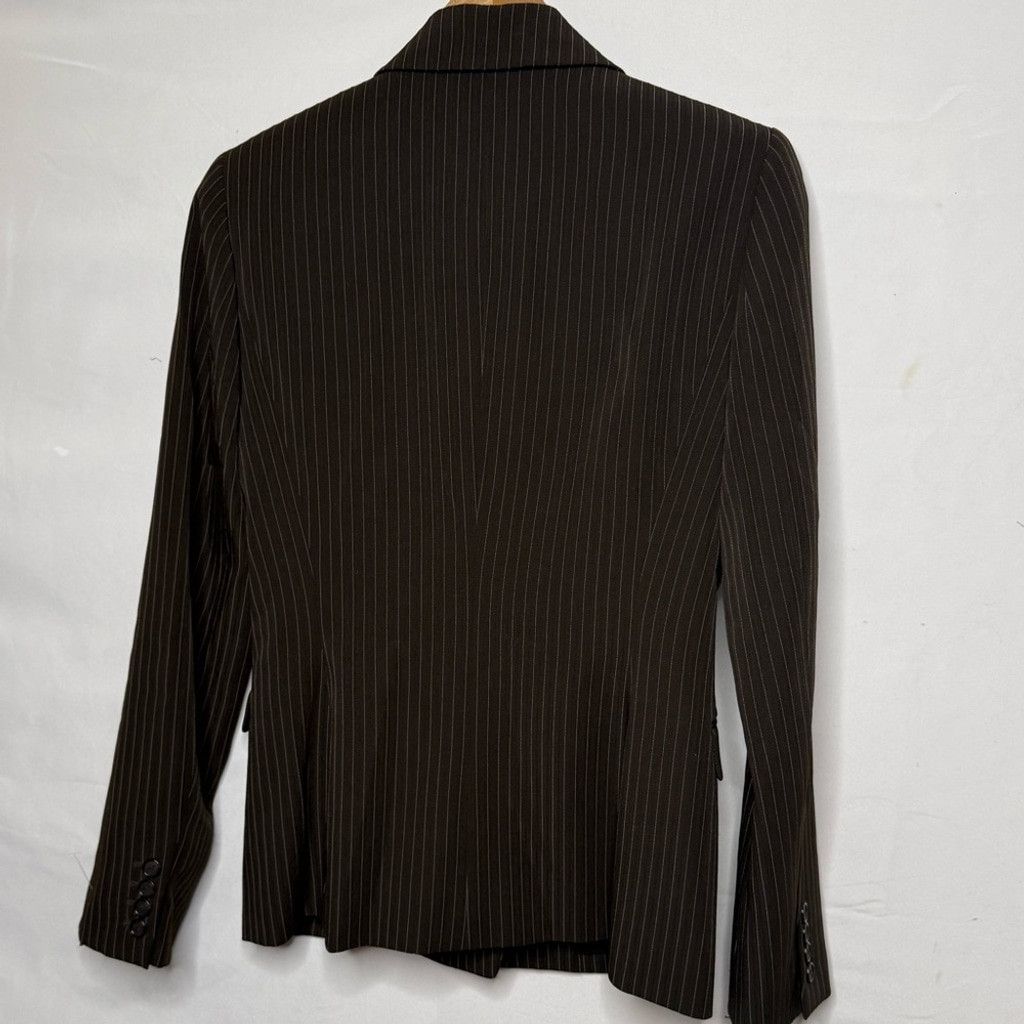 Elie Tahari NWOT Tahari brown pinstripe pants blazer wide leg suit set 4 Size 27" / US 4 / IT 40 - 6 Thumbnail