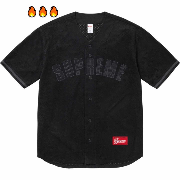 image of Supreme Ultrasuede Baseball Jersey Size Small Velour Mesh in Black, Men's