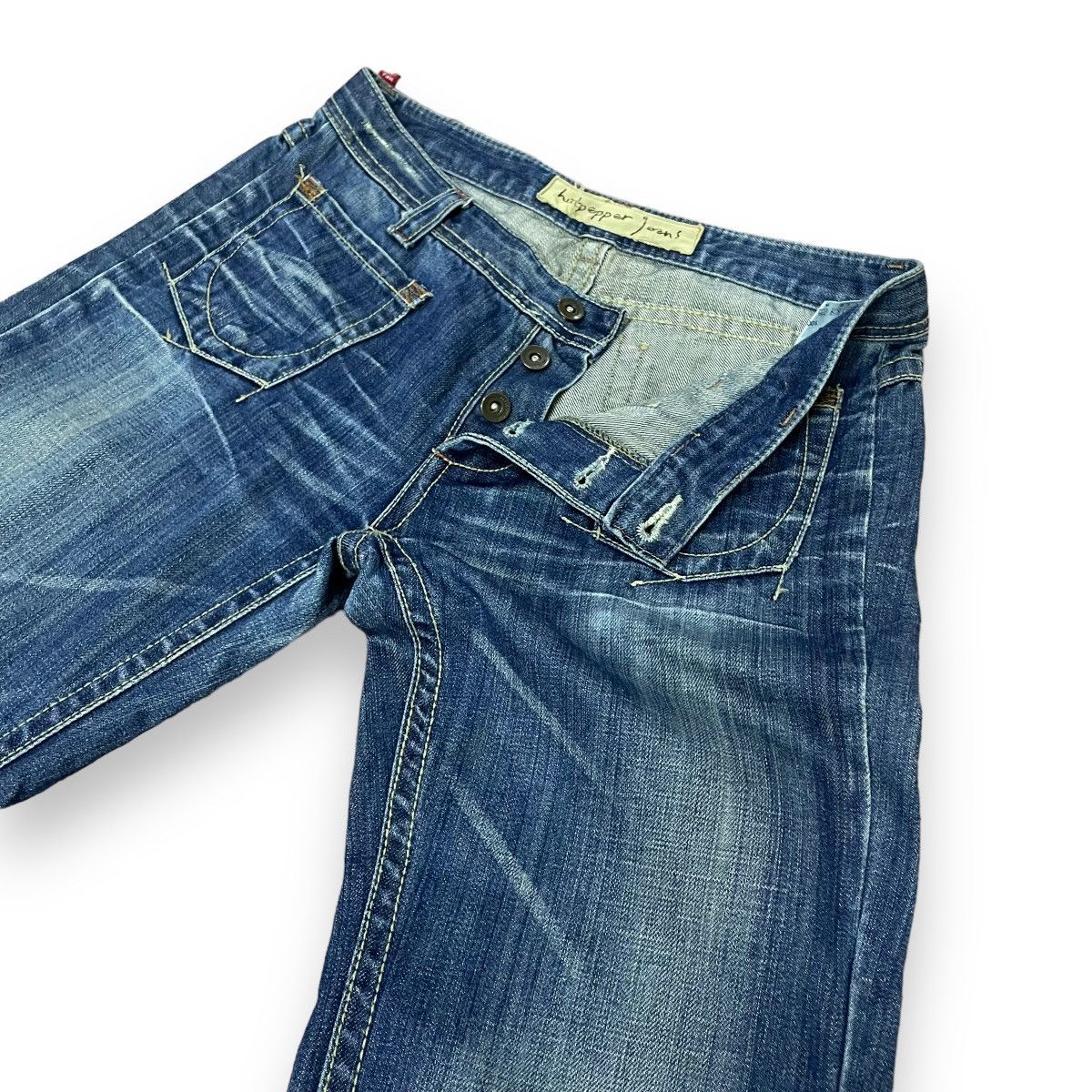 Le Grande Bleu (L.G.B.) 🇯🇵 JAPANESE SUPER FLARE BUTTON FLY WASHED DENIM PANTS Size US 30 / EU 46 - 8 Thumbnail