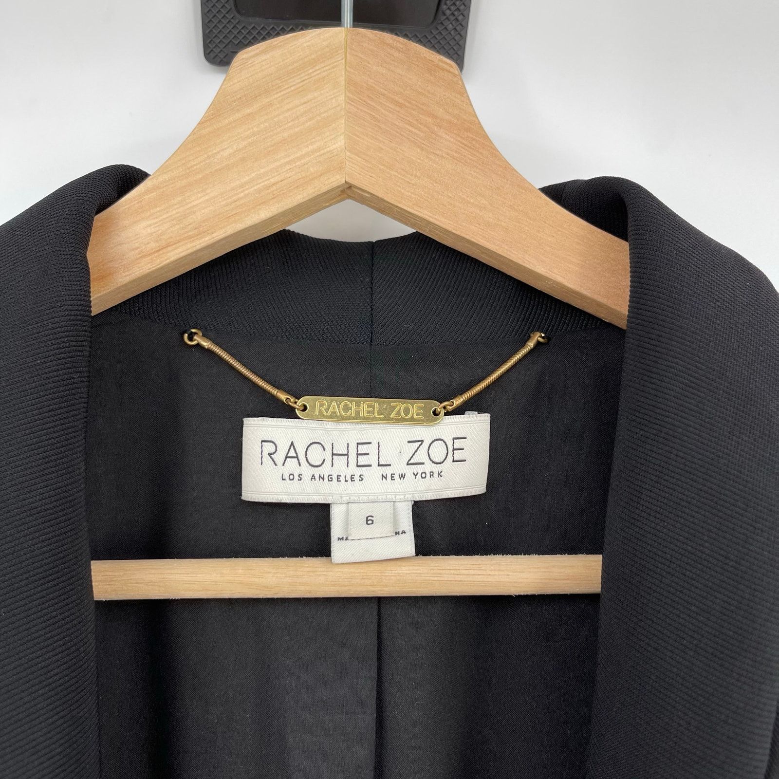 Rachel Zoe Rachel Zoe | Roarke Belted Grosgrain Trim Black Satin Blazer Size M / US 6-8 / IT 42-44 - 6 Thumbnail