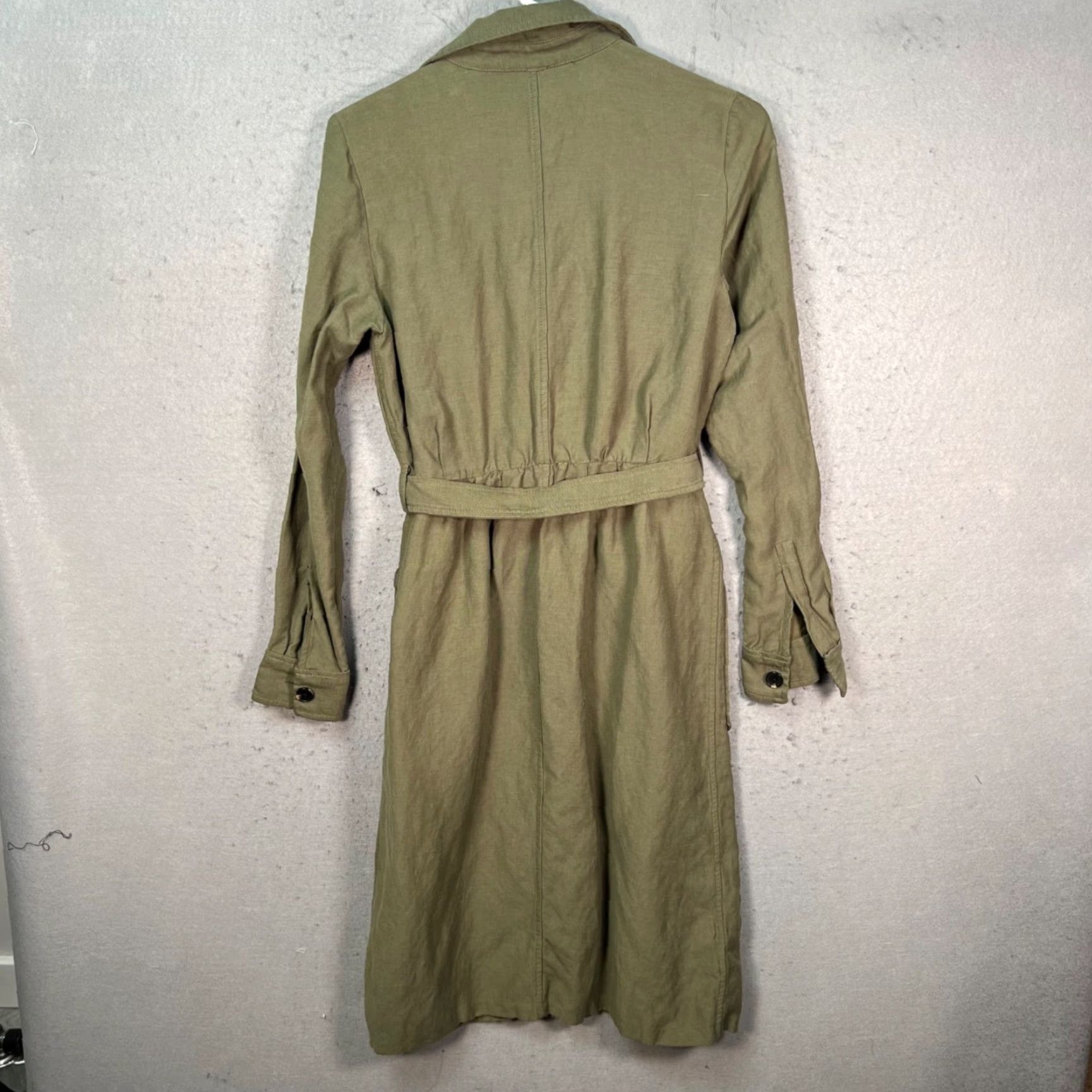 Ann Taylor Ann Taylor Womens Dress Shirt Olive Green Button-Front Utility Belted Waist Knee Length Long Sleeve Vintage No (adjust to original constraints) Size XS / US 0-2 / IT 36-38 - 2 Thumbnail