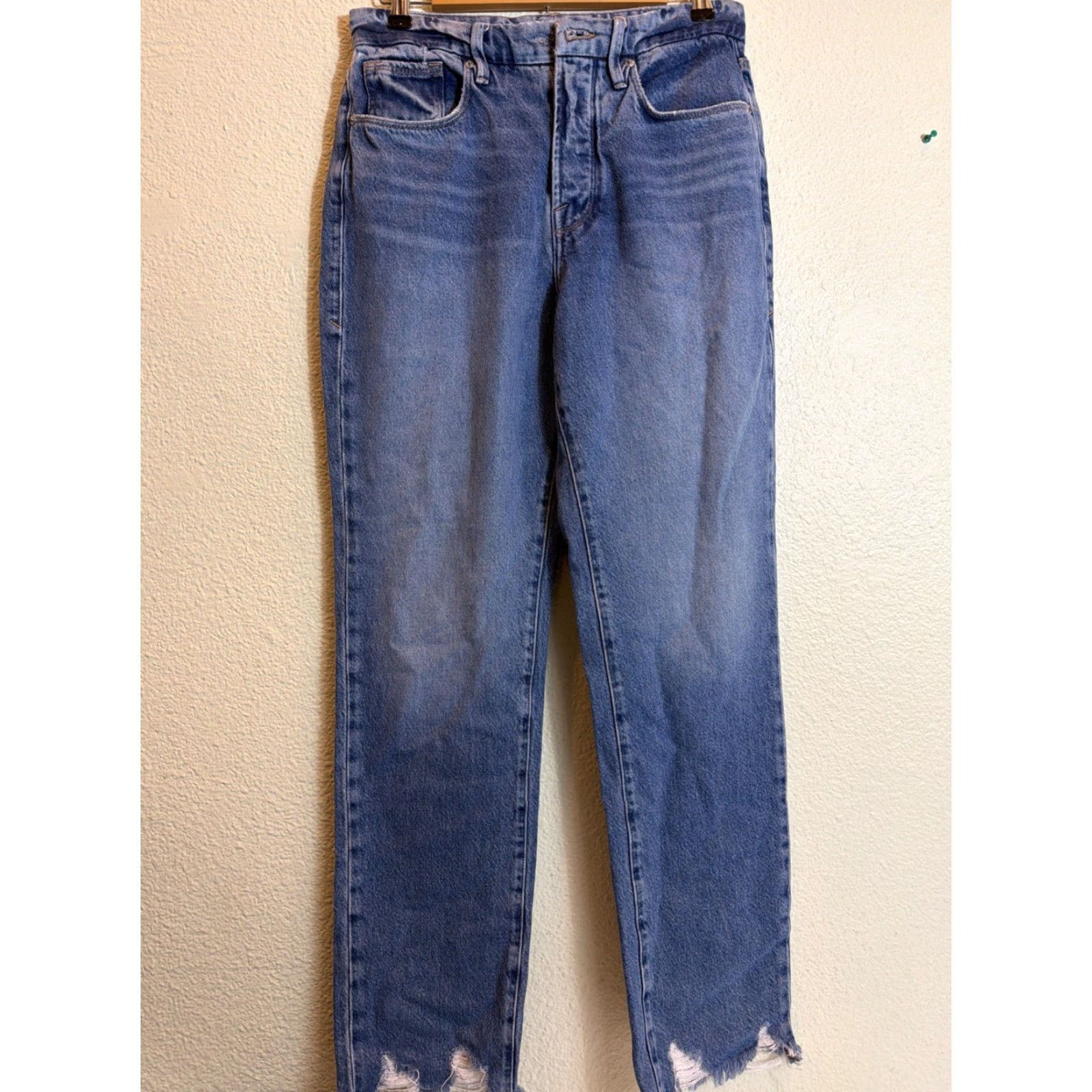 Good American Good American Jeans Good Boy Women’s Medium Wash Raw Hem Button Fly 28x31 Flaws Size 30" / US 8 / IT 44 - 2 Thumbnail