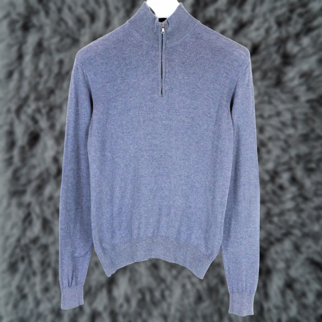 Hackett Hackett Jumper Melange Cott Cash Hzip Pullover Men XS Long Sleeve Elbow Patches Blue Size US XS / EU 42 / 0 - 1 Thumbnail