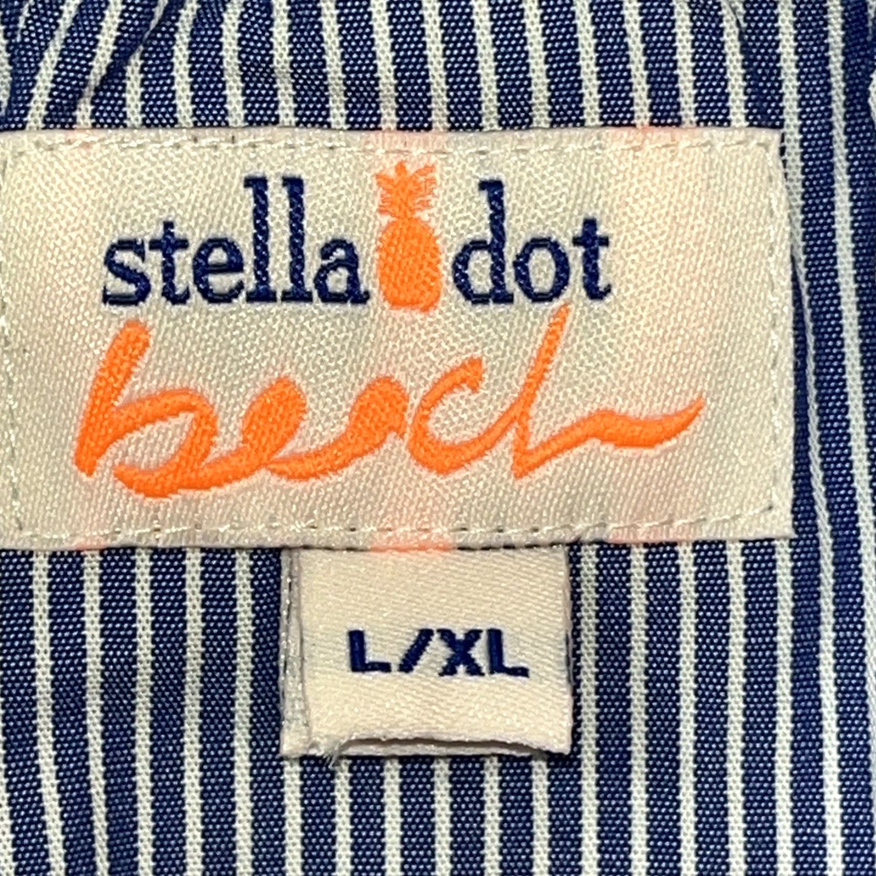 Vintage Stella & Dot Navy Blue DRESS White Striped Embroidery, Off Shoulder Straps L XL Size XL / US 12-14 / IT 48-50 - 2 Thumbnail