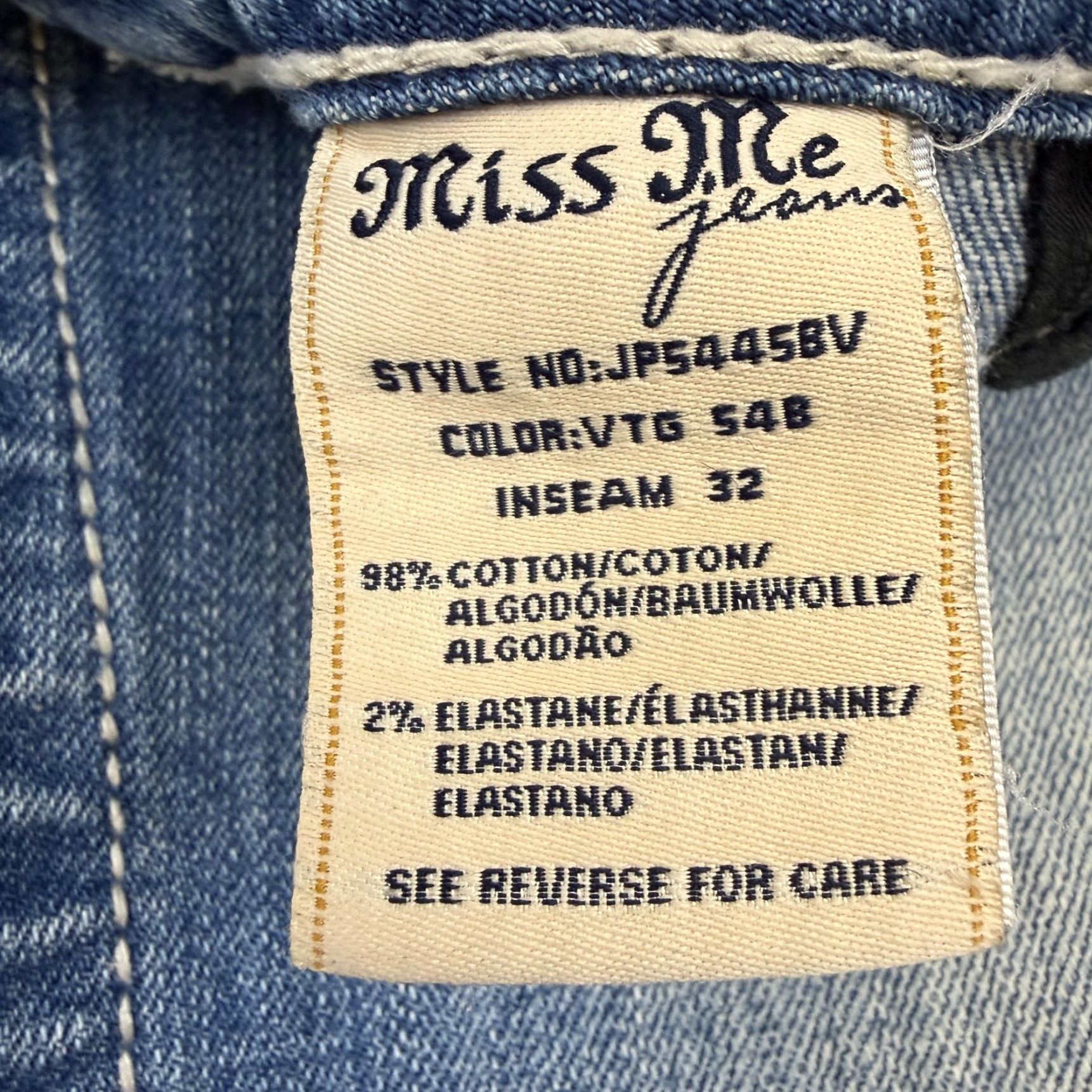 Miss Me Miss Me Bootcut Jeans Womens 31 Distressed Pockets Rhinestone Denim Blue 31 Inseam Jeans Women Bling VINTAGE Size 24" / US 00 / IT 34 - 6 Thumbnail