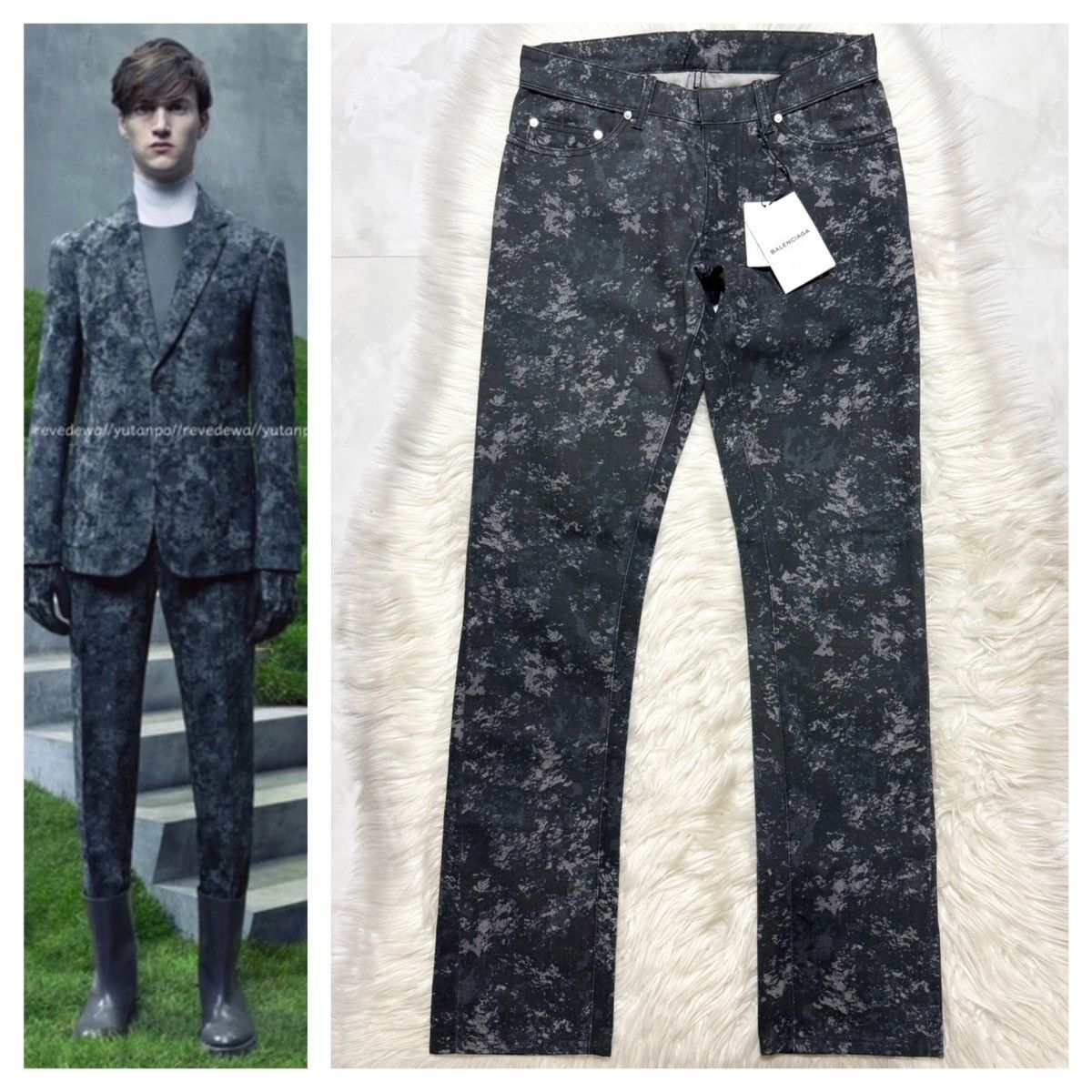 Balenciaga Balenciaga leather patch, marbled Blizzard denim pants Size US 29 - 1 Thumbnail