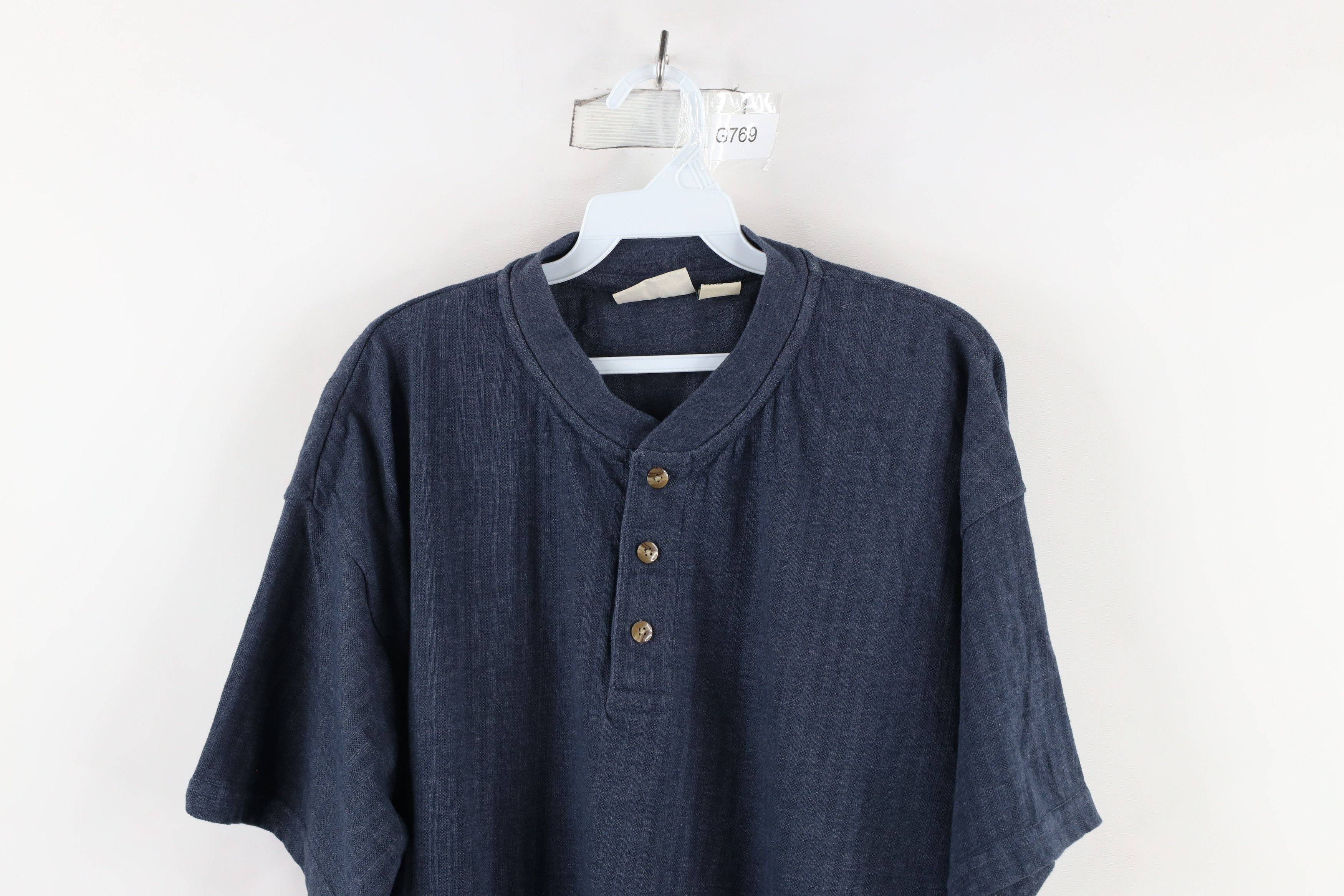Vintage Vintage 90s Streetwear Striped Knit Henley T-Shirt Blue Size US XL / EU 56 / 4 - 2 Thumbnail