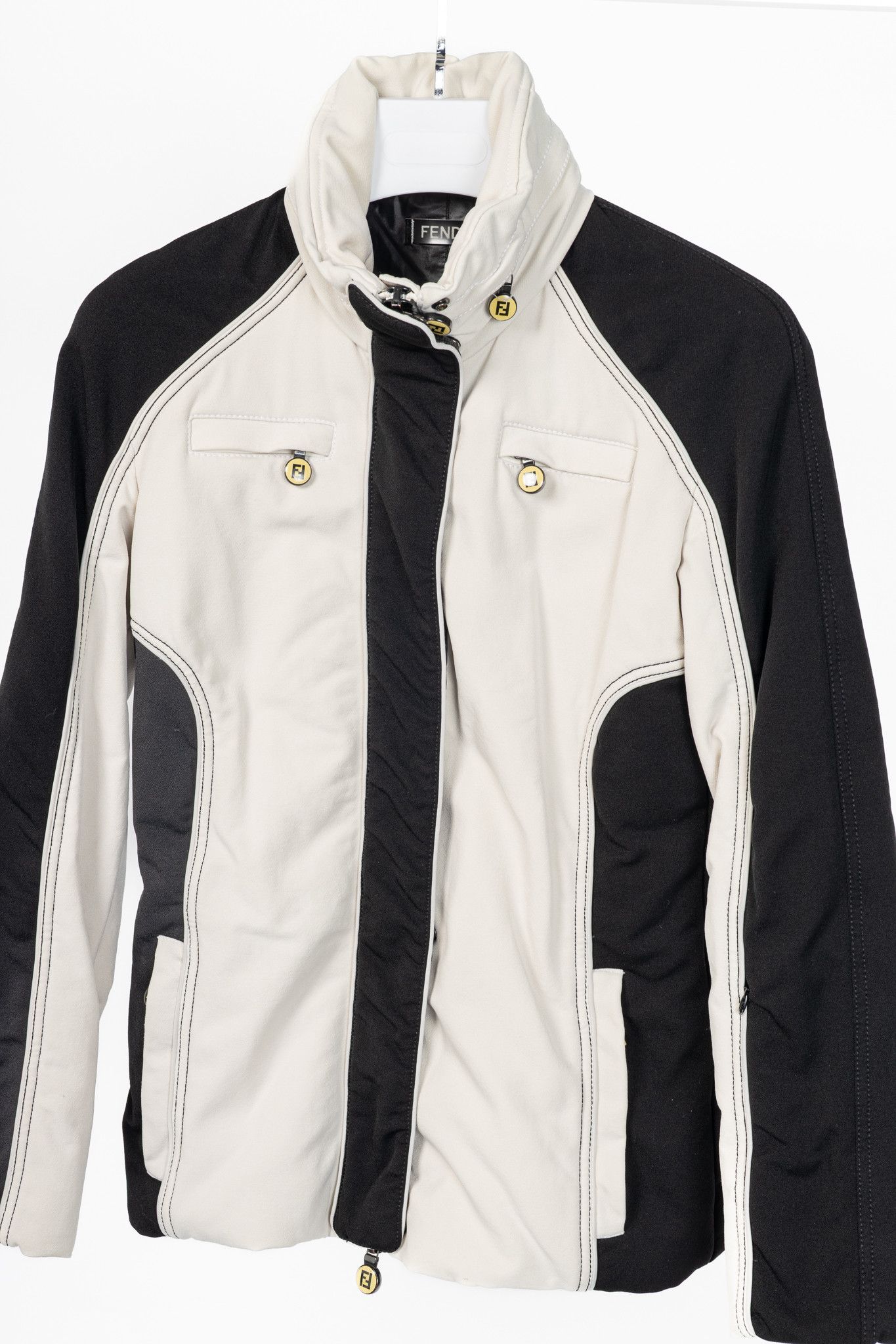 Fendi Fendi White & Black Colourblock Hidden-Hood Zip Jacket Size S / US 4 / IT 40 - 3 Thumbnail