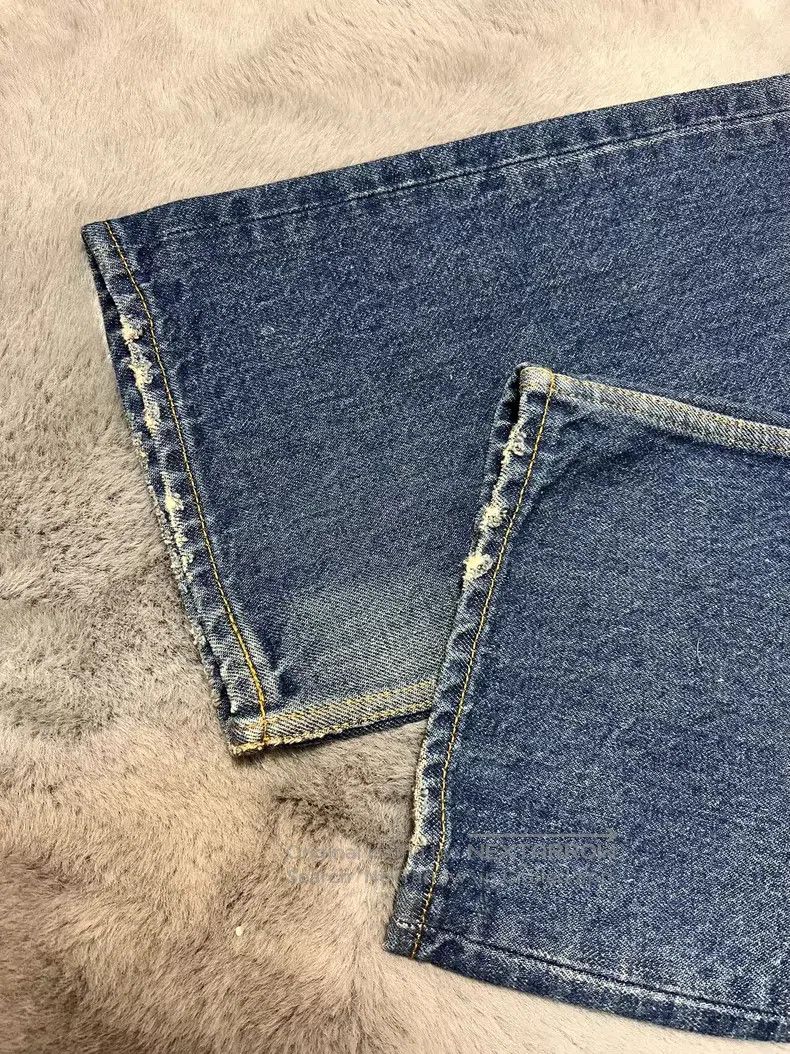 Celine Celine Dark Blue Cat Whiskers Washed Straight Leg Jeans Si Size US 31 - 6 Thumbnail