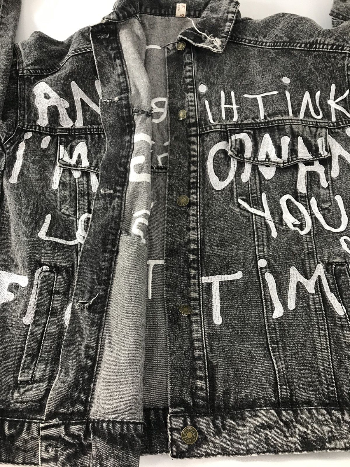 Japanese Brand Black Denim Jacket Trucker Street Art Style Printed Size US XL / EU 56 / 4 - 7 Thumbnail