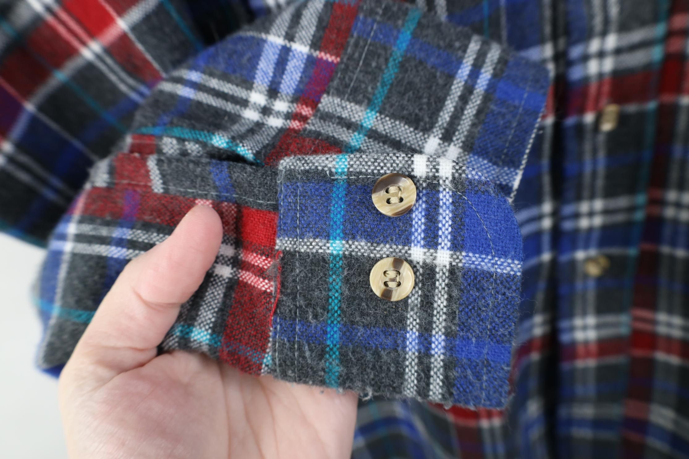 Vintage Vintage 70s Streetwear Knit Collared Button Shirt Plaid Size US L / EU 52-54 / 3 - 4 Thumbnail