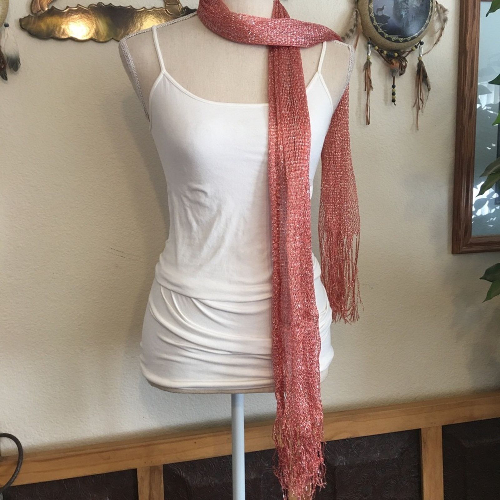 Other Coral pink mesh metallic scarf wrap sash belt Size ONE SIZE - 1 Thumbnail