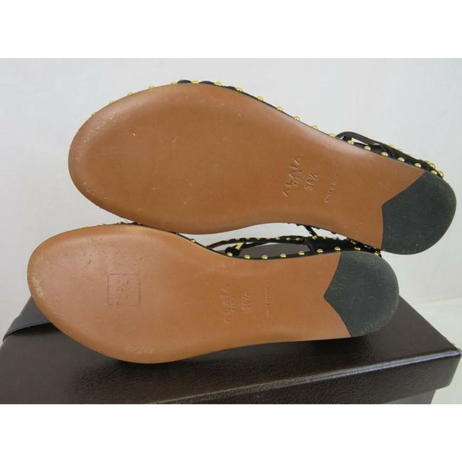 Alaia NEW ALAIA BLACK SUEDE CRISSCROSS GOLD STUDS SANDALS 36.5 Size US 6.5 / IT 36.5 - 11 Thumbnail