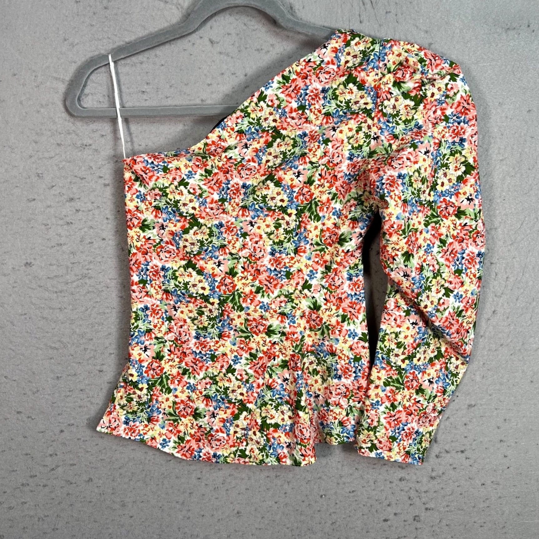 Zara Zara Blouse Womens XS Floral One-Shoulder Long Sleeve 100% Cotton Multicolor Spring Summer Fall Womens Size XS / US 0-2 / IT 36-38 - 2 Thumbnail