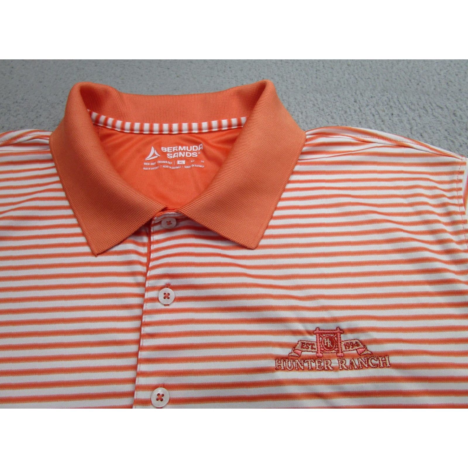 Vintage Bermuda Sands Polo Shirt Mens XL Orange White Striped Golf Wicking Hunter Ranch Size US XL / EU 56 / 4 - 3 Thumbnail