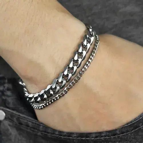 Japanese Brand Silver Double Curb Cuban Chain Bracelet Size ONE SIZE - 7 Thumbnail