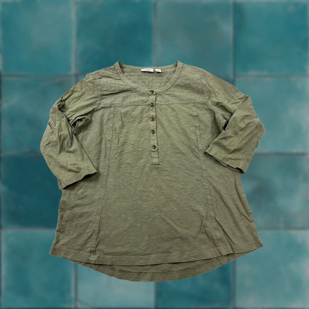 Vintage L.L. Bean Shirt Womens Small Green Henley 3/4 Sleeve Embroidered Tunic Top Size S / US 4 / IT 40 - 1 Thumbnail