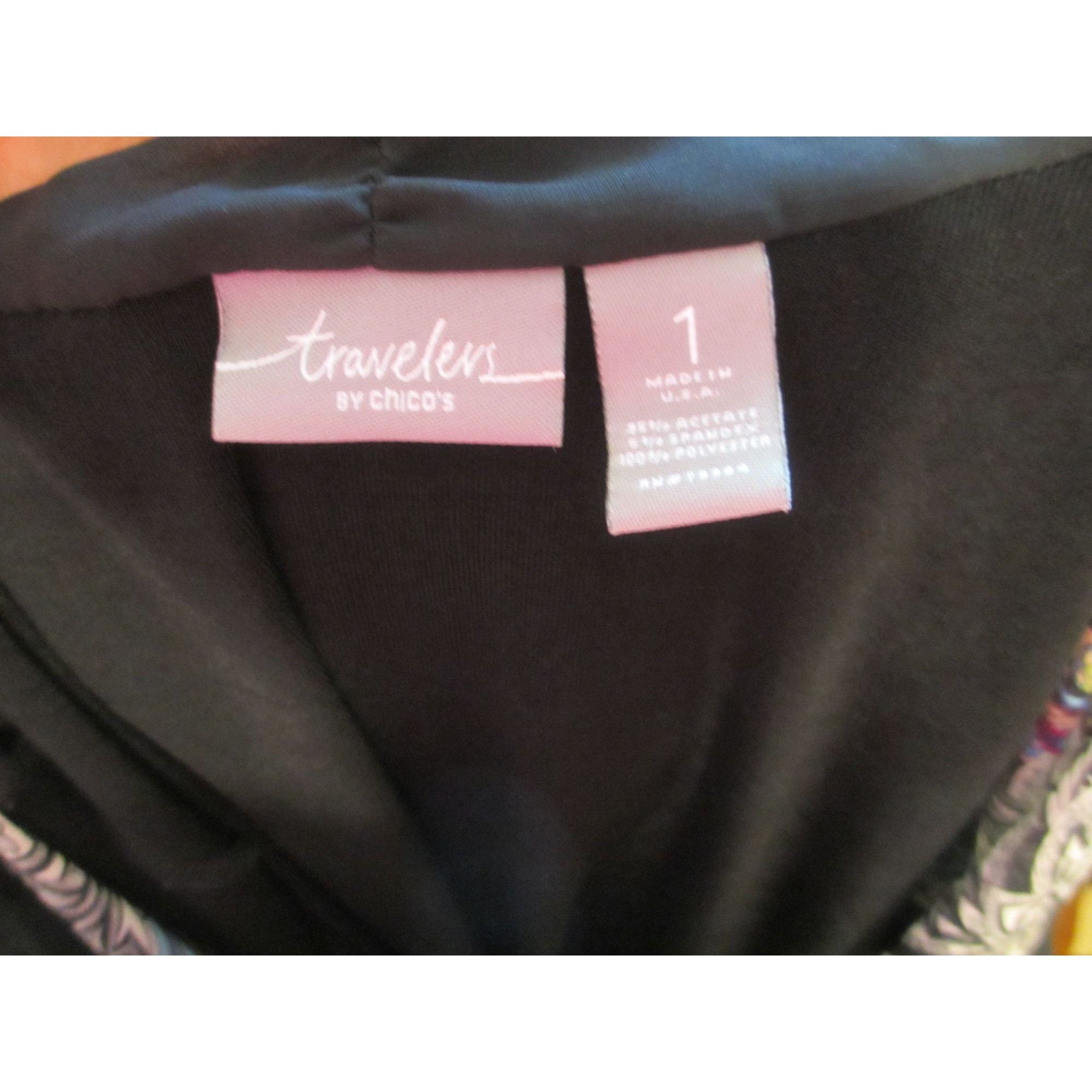 Chicos Chicos Travelers Black Open Front Cardigan With Multicolor P Size ONE SIZE - 5 Thumbnail