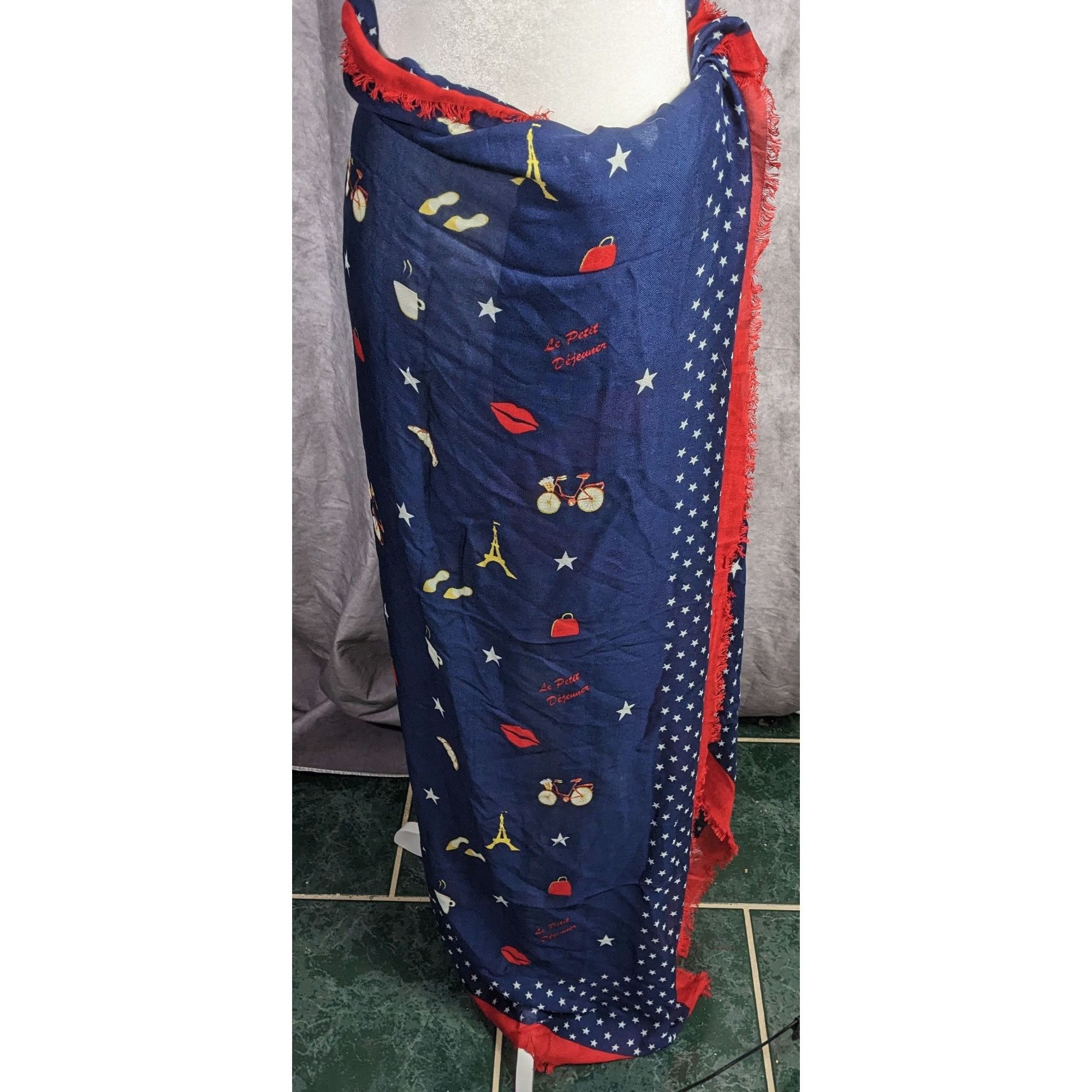 Talbots Talbots Paris-Themed Scarf With Eiffel Tower Print Navy Blue Size ONE SIZE - 9 Thumbnail