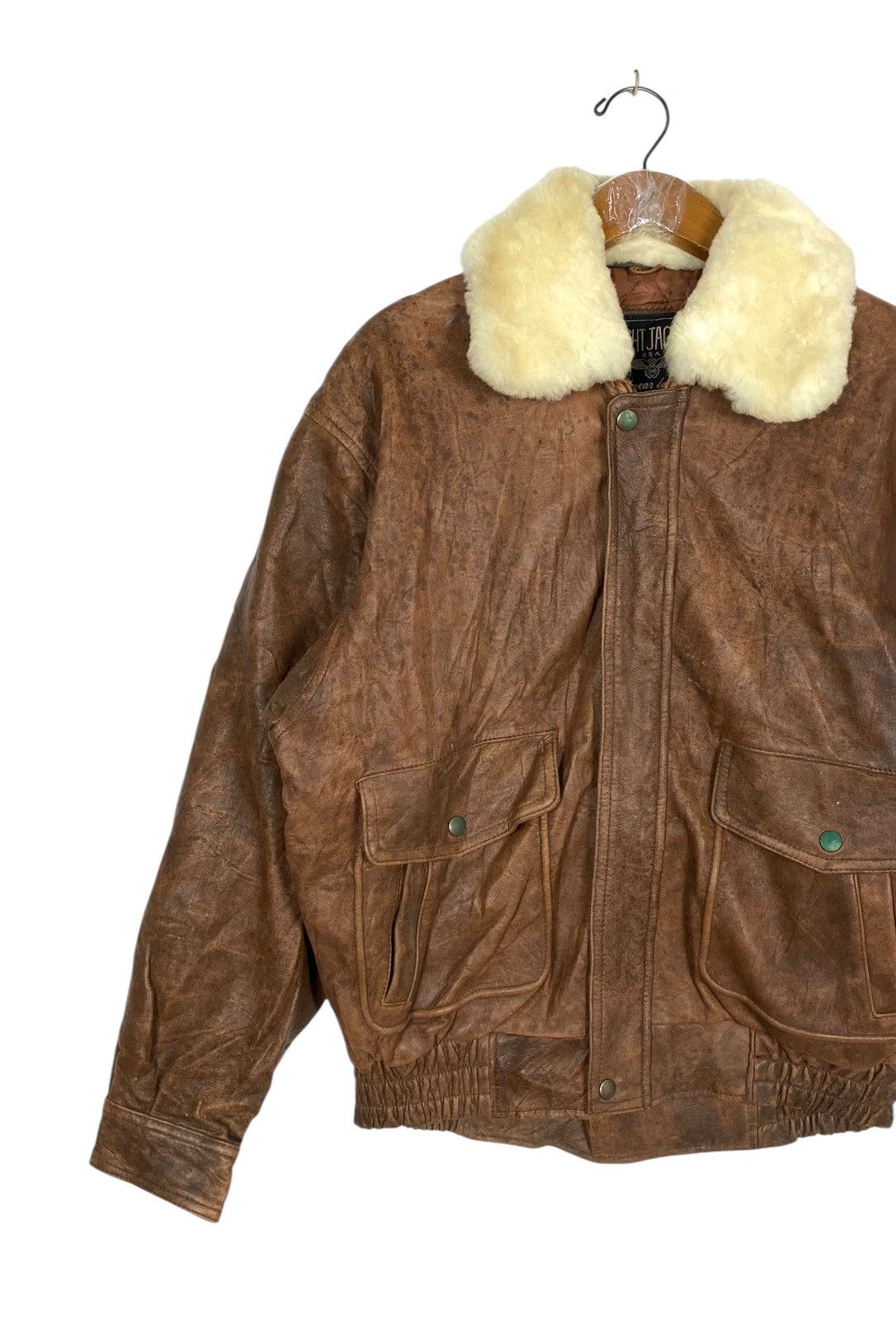 Vintage Rare‼️ Vintage Stylish Leather Flight Jacket Sherpa Collar Size US L / EU 52-54 / 3 - 2 Thumbnail