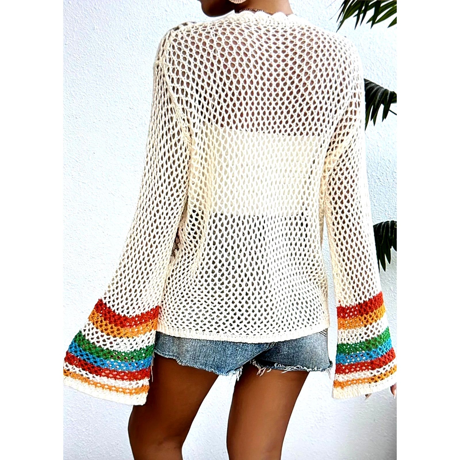 Other Retro Crochet Open Front Boho Cardigan Beige L (10) Size L / US 10 / IT 46 - 5 Thumbnail