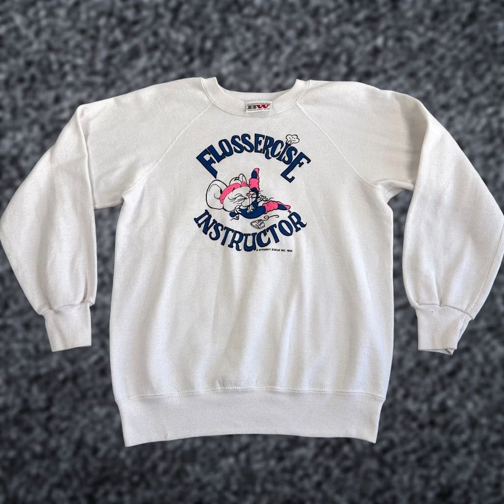 Vintage Bassett Walker Flossercise Instructor Pullover Sweatshirt White Men's M Size US M / EU 48-50 / 2 - 1 Thumbnail