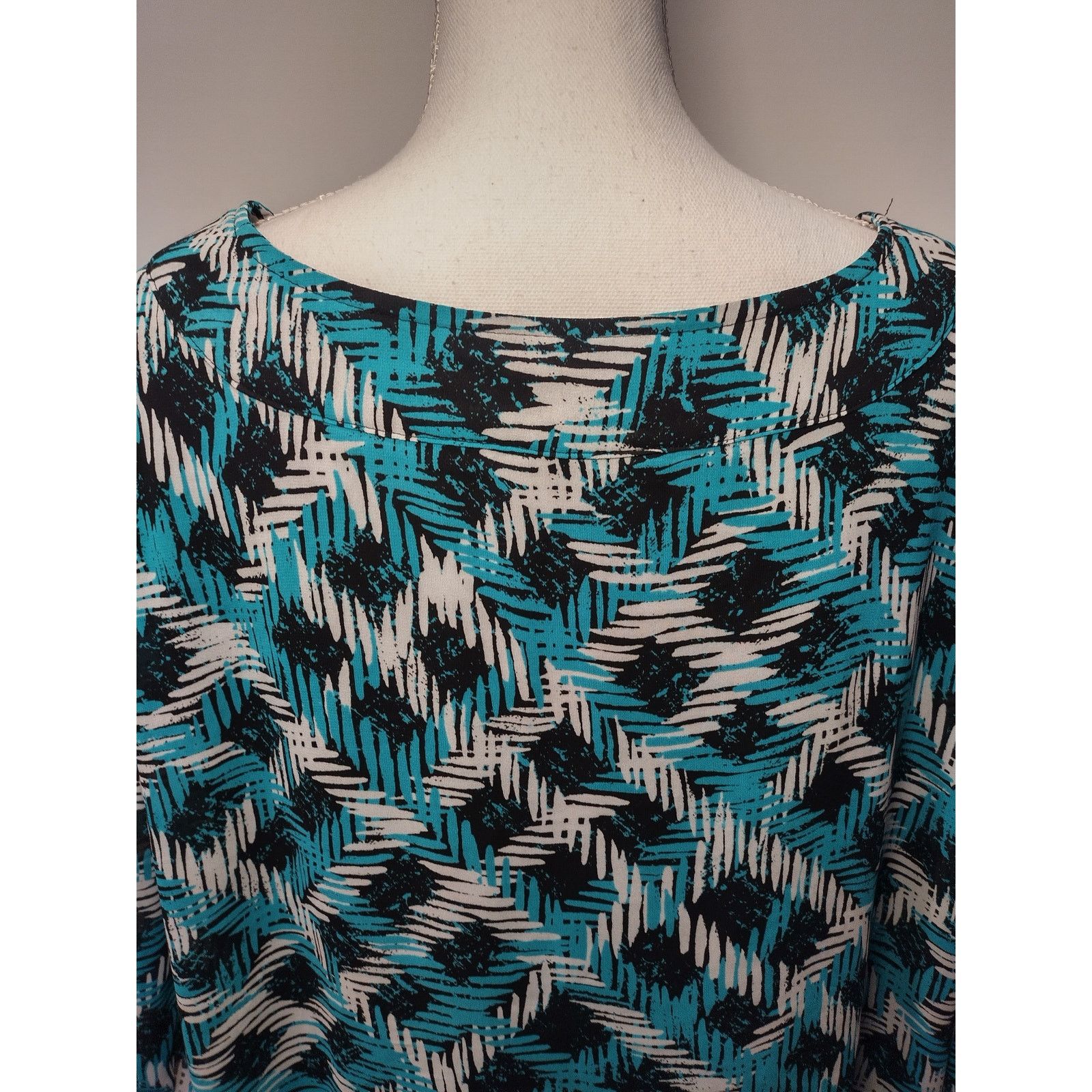 Covington Covington Women 3/4 Sleeve Top Blouse Scoop Neck Blue Black Size XXL / US 16-18 / IT 52-54 - 4 Thumbnail