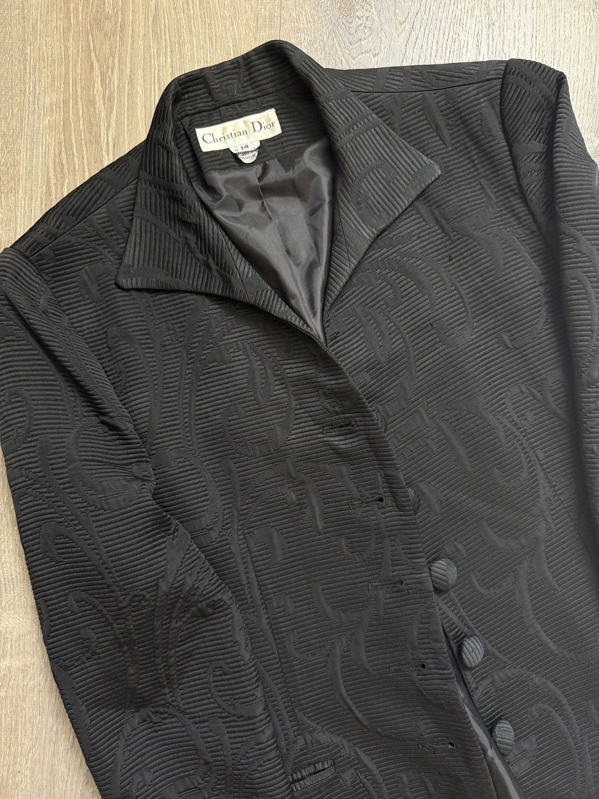 Christian Dior Monsieur Christian Dior Vintage Floral Textured Black Blazer 🔥 Size 42S - 2 Thumbnail