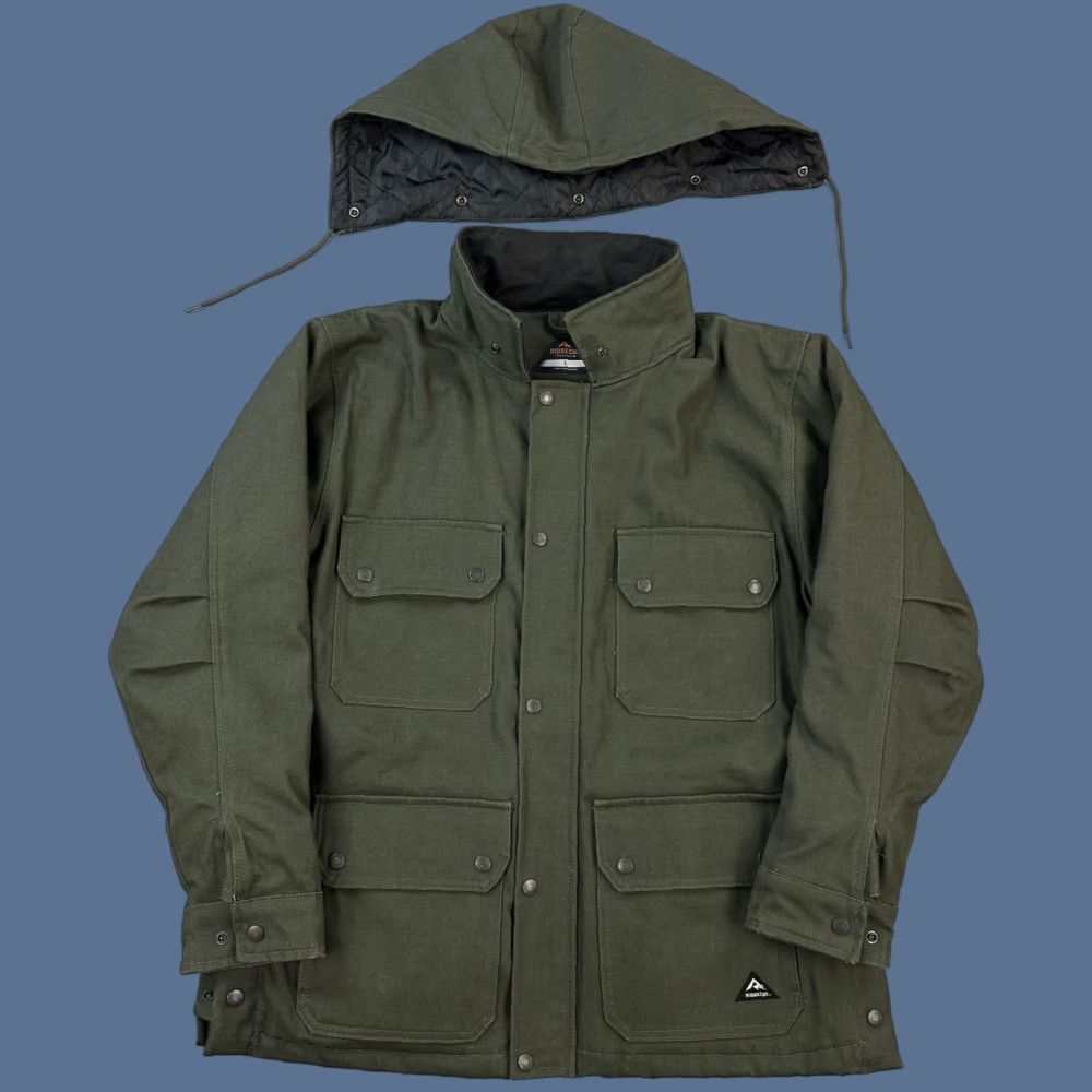 Vintage Ridgecut Toughshield Chore Jacket Mens Large Duck Canvas Fleece Lined Hooded Green Winter Fall Jacket Mens L Regular Size US L / EU 52-54 / 3 - 1 Thumbnail