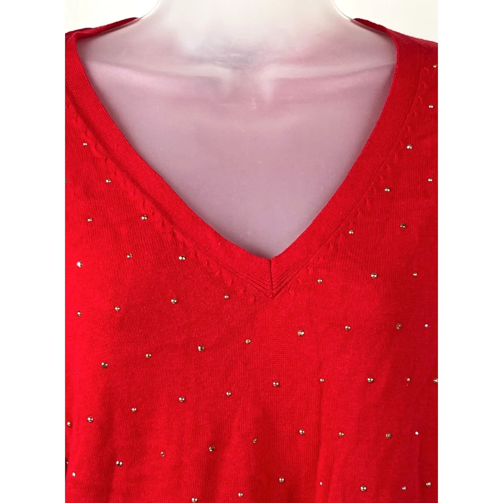 Tommy Hilfiger Tommy Hilfiger Sweater Womens XL Red V Neck Long Sleeve Studded Cotton Knit Size XL / US 12-14 / IT 48-50 - 2 Thumbnail