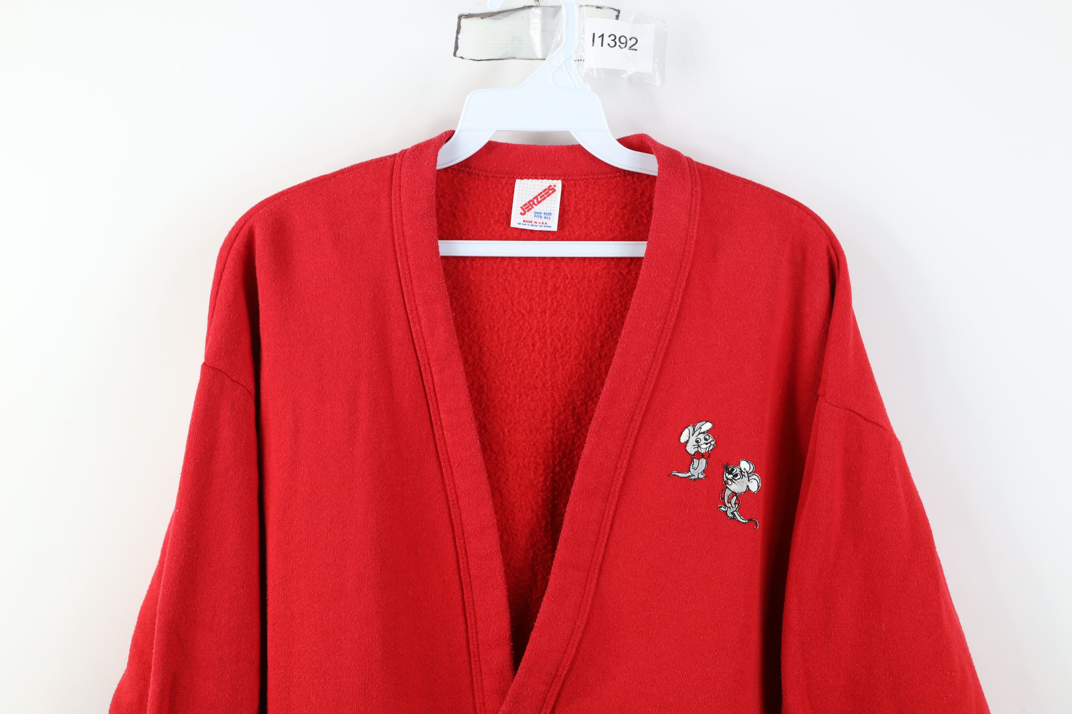Vintage Vintage 90s Streetwear Mouse Cardigan Sweatshirt Red USA Size ONE SIZE - 2 Thumbnail