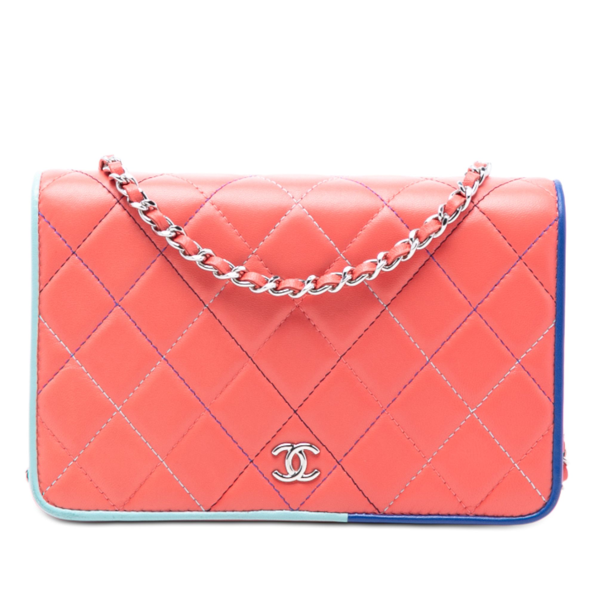 Chanel Chanel CC Quilted Lambskin Multicolor Border Full Flap Wallet on Chain Size ONE SIZE - 1 Thumbnail