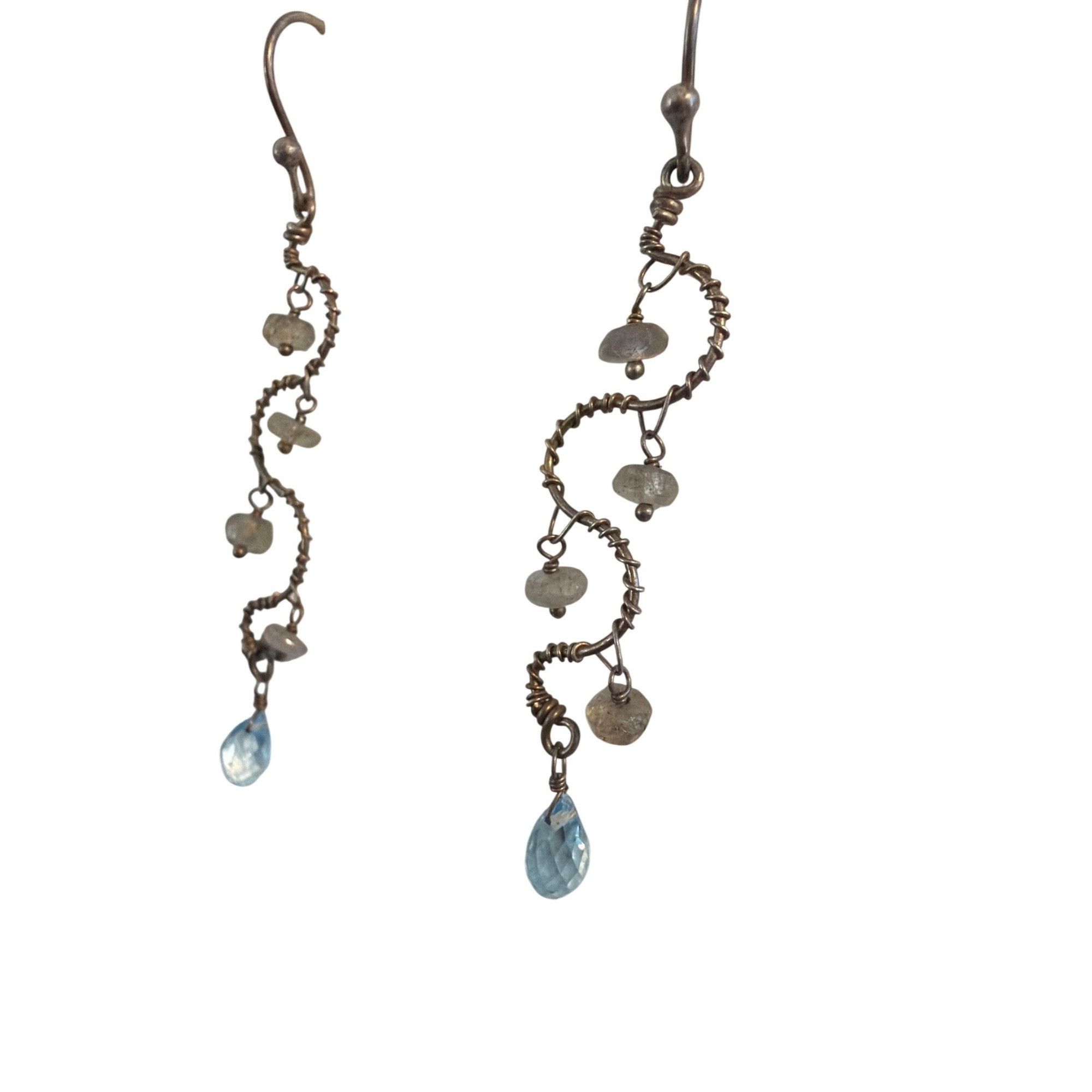 Other Vintage Sterling Silver Spiral Wavy Dangle Earrings Blue Fac Size ONE SIZE - 2 Thumbnail