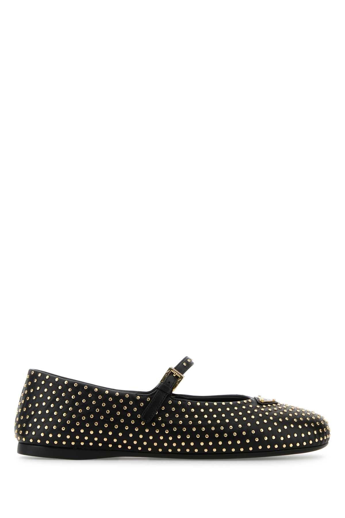 Prada Black Nappa Leather Ballerinas Shoes, Women's (Size 6)