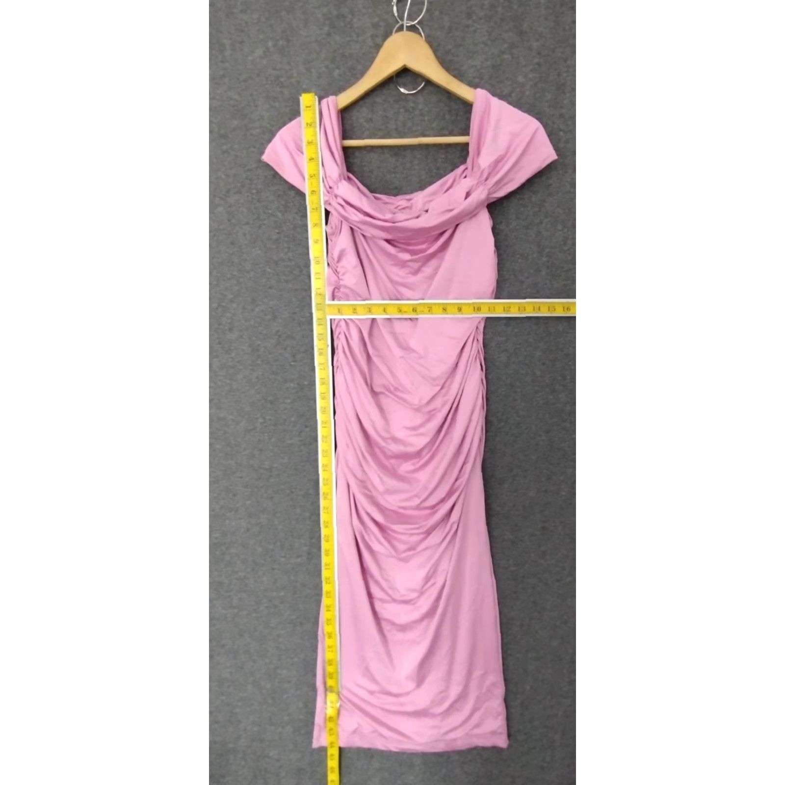 Vintage VINTAGE: No (omit) Royal Blue Off the Shoulder Rushed Bodycon Women's Pink Dress L - note: remove extra words to fit rules. Size L / US 10 / IT 46 - 4 Thumbnail
