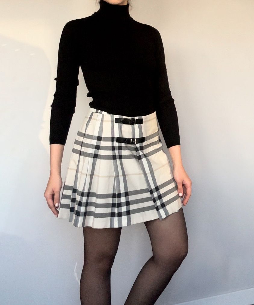 Burberry ✅ BURBERRY Mini Skirt Pleated Nova Check Wool Belt Size 27" / US 4 / IT 40 - 1 Thumbnail