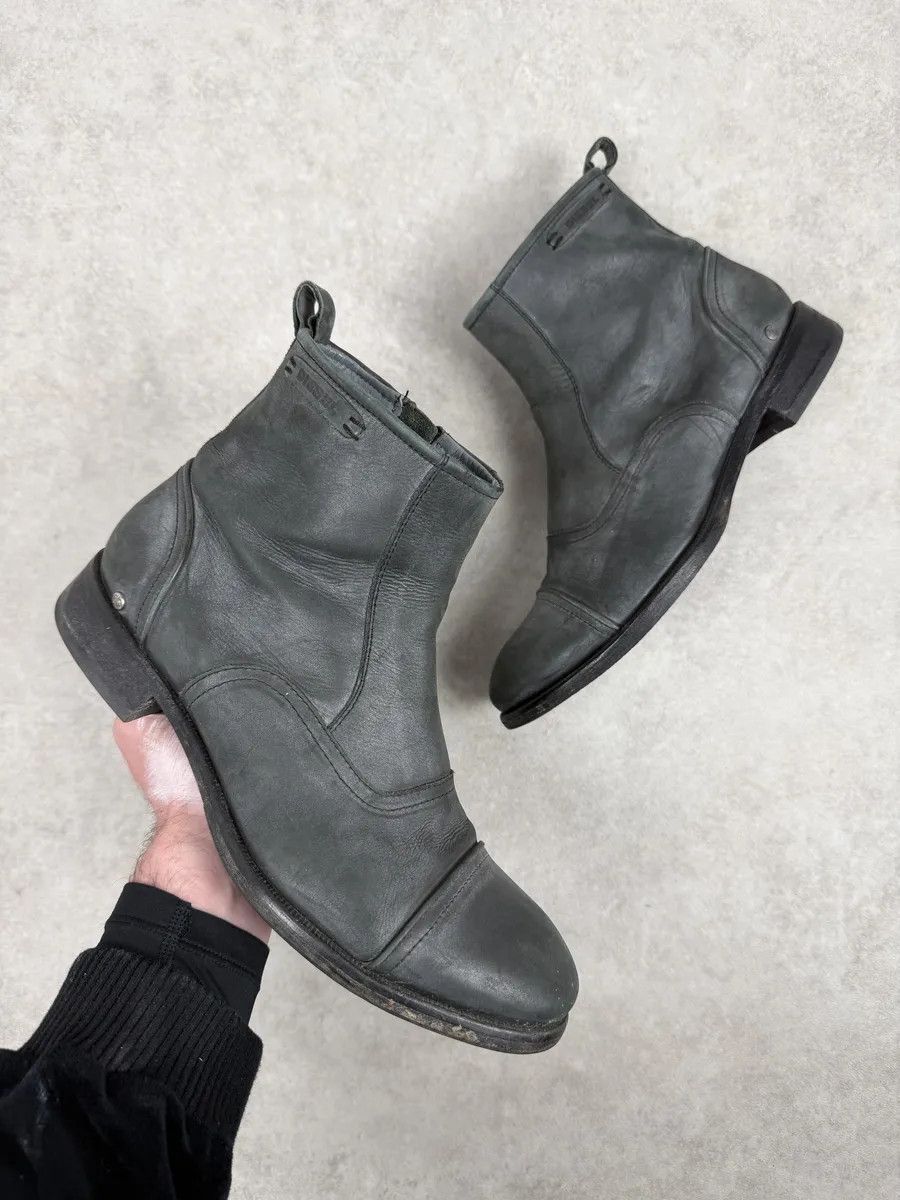 Diesel Grey Eroded Leather Boots