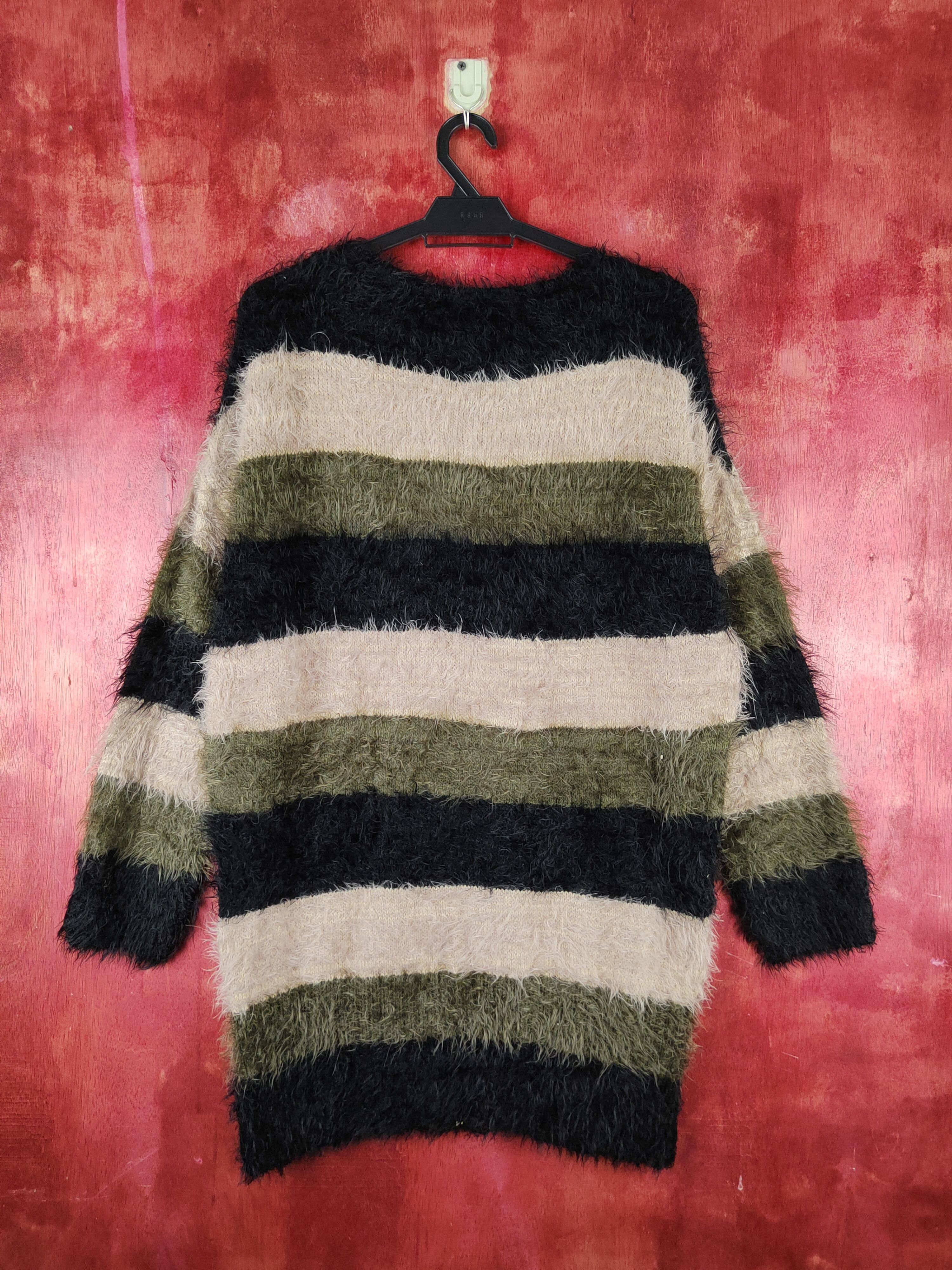Homespun Knitwear Q.F.M Black Olive Shag Shaggy Fur Mohair Knitwear #S1975 Size XL / US 12-14 / IT 48-50 - 7 Thumbnail