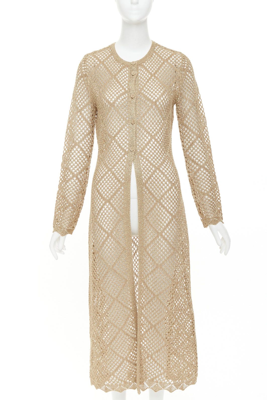 TWINSET TWINSET 2024 metallic gold lurex mesh diamond open knit lace trim long cardigan M Size M / US 6-8 / IT 42-44 - 1 Thumbnail