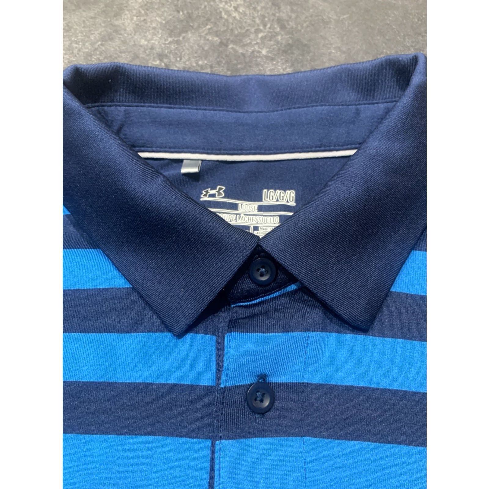 Under Armour Under Armour Mens Blue Striped Short Sleeve Golf Polo Shirt Large Loose Fit Mens Size US L / EU 52-54 / 3 - 6 Thumbnail