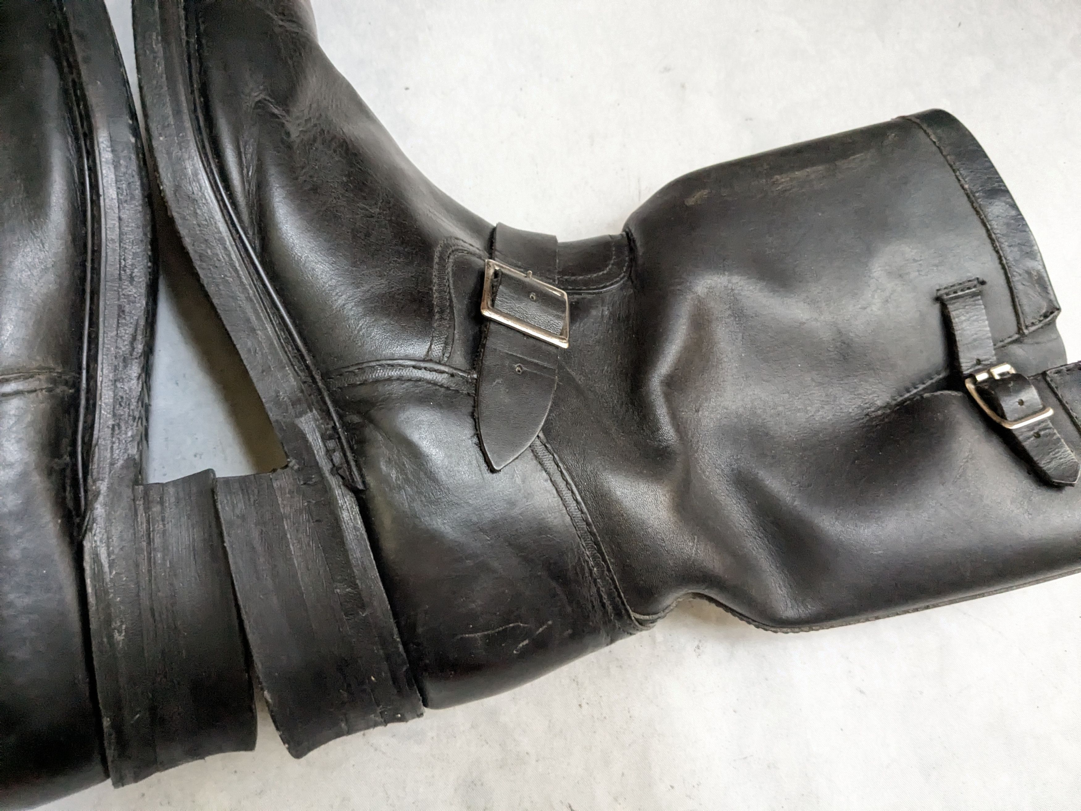 Genuine Leather Vintage Engineer Boots Black 13 E Wide Leather Buckle USA Size US 13 / EU 46 - 6 Thumbnail