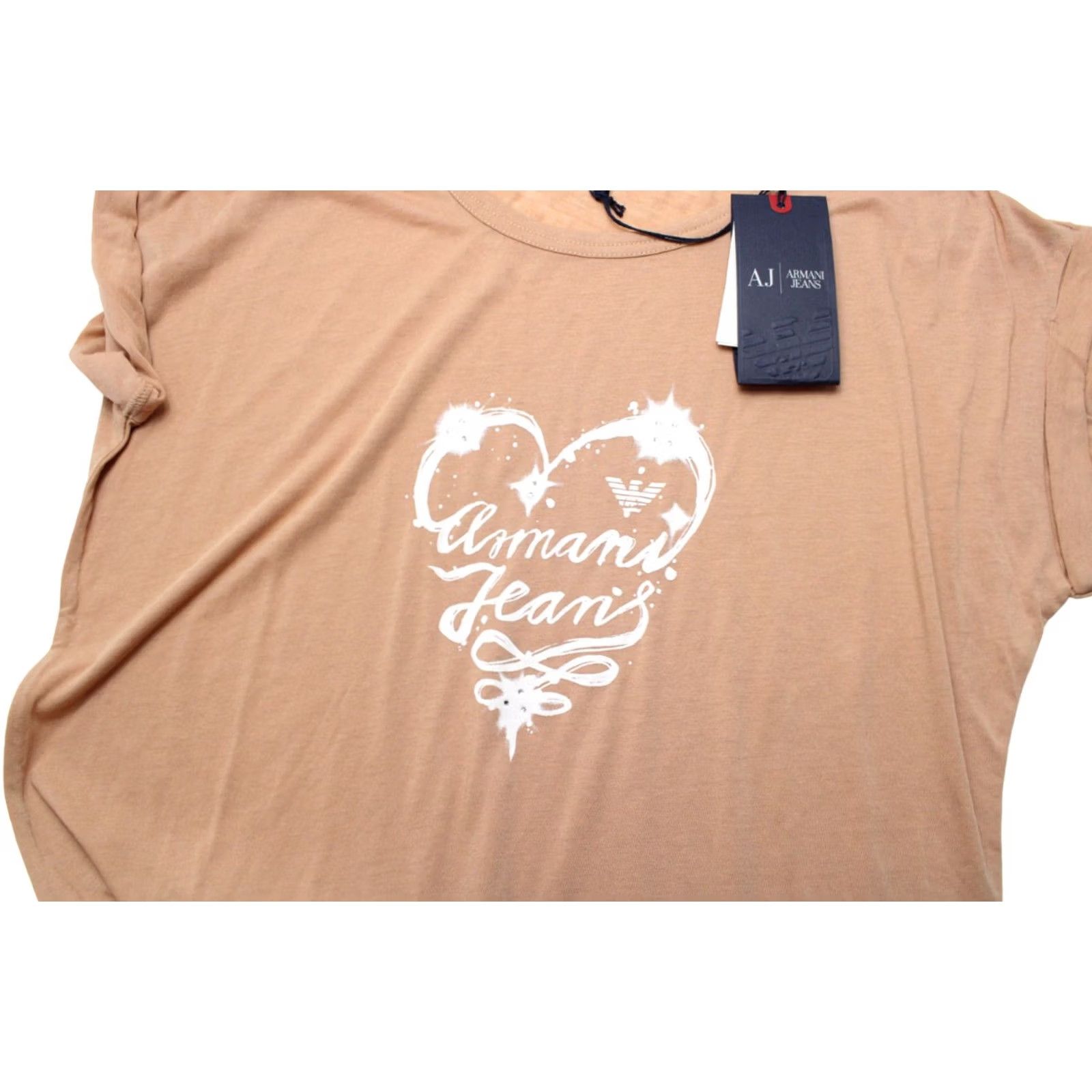 Vintage ARMANI JEANS Women's T-Shirt EU 46 Short Sleeve Stretchy Patterned Rhinestone Brown Size L / US 10 / IT 46 - 5 Thumbnail